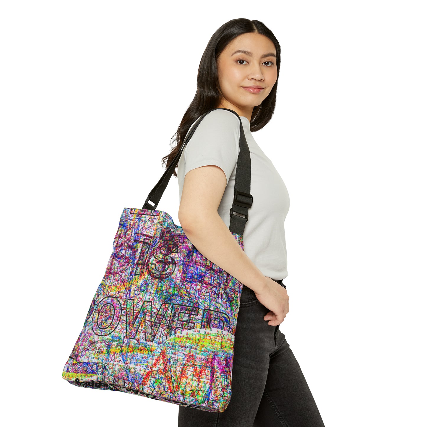 Power Is Peace Adjustable Strap Tote Bag 18”x18”| Been Dope Supply