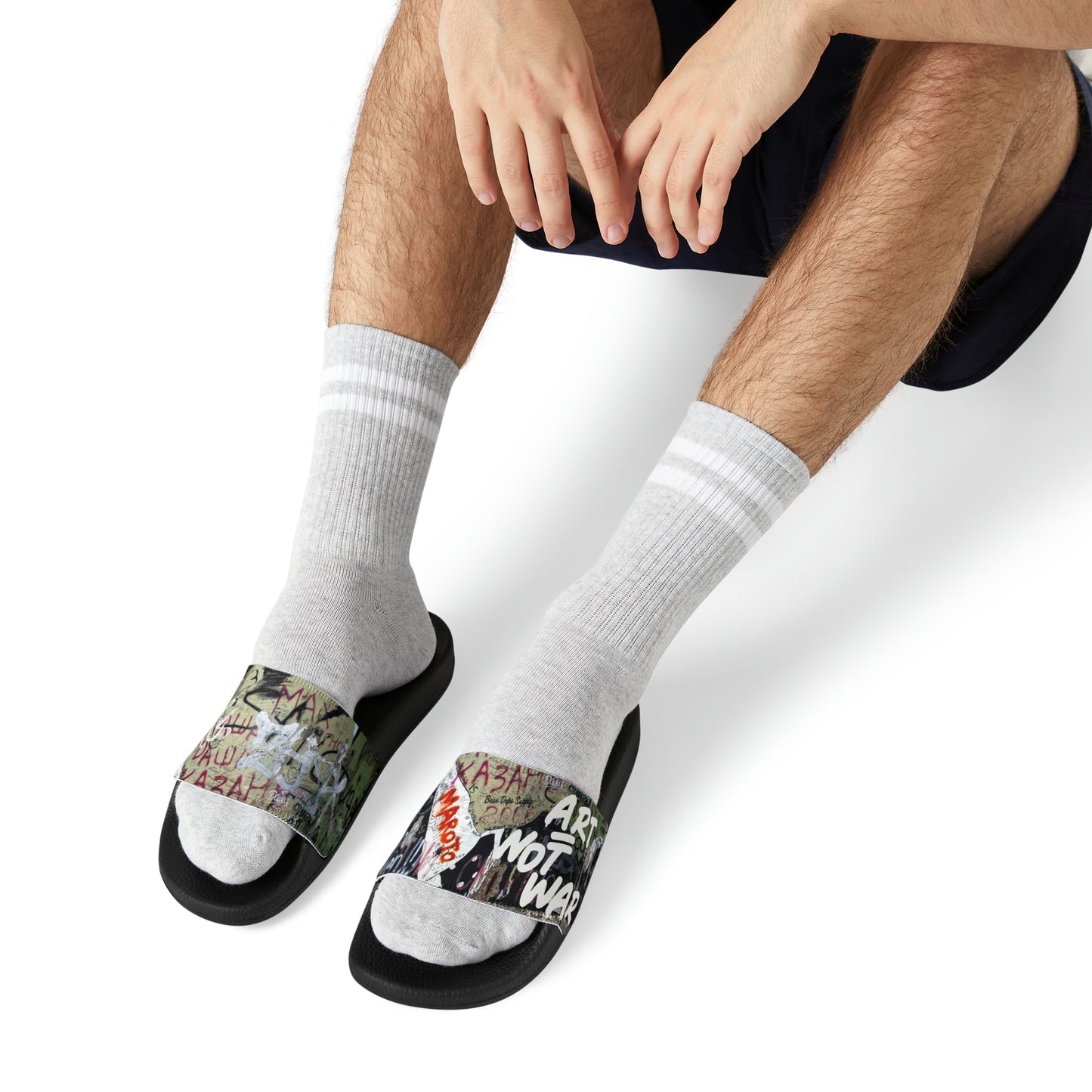 Kids On Drugs Clothing|Art Not War Men's Slides Sandals