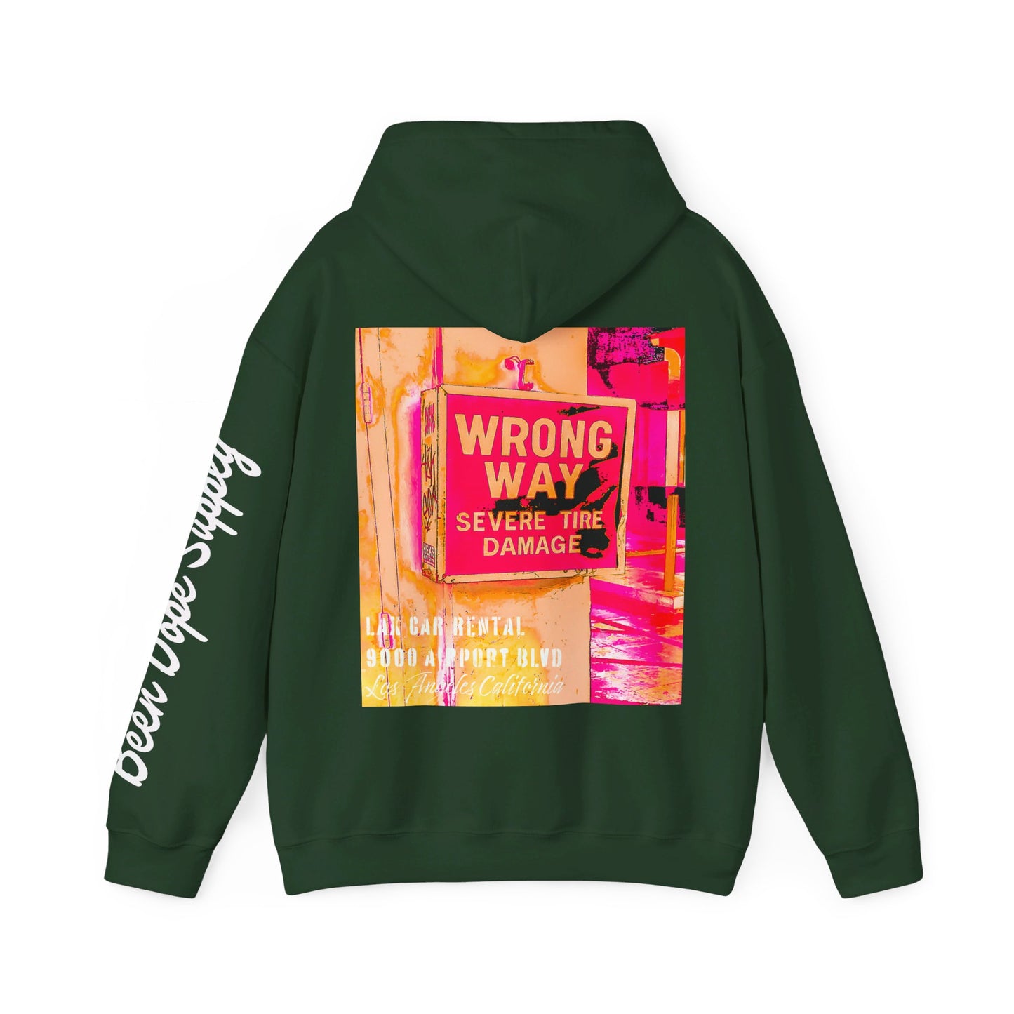 Raw Vintage Wrong Way Los Angeles Car Rental Forest Green Hoodie|Been Dope Supply