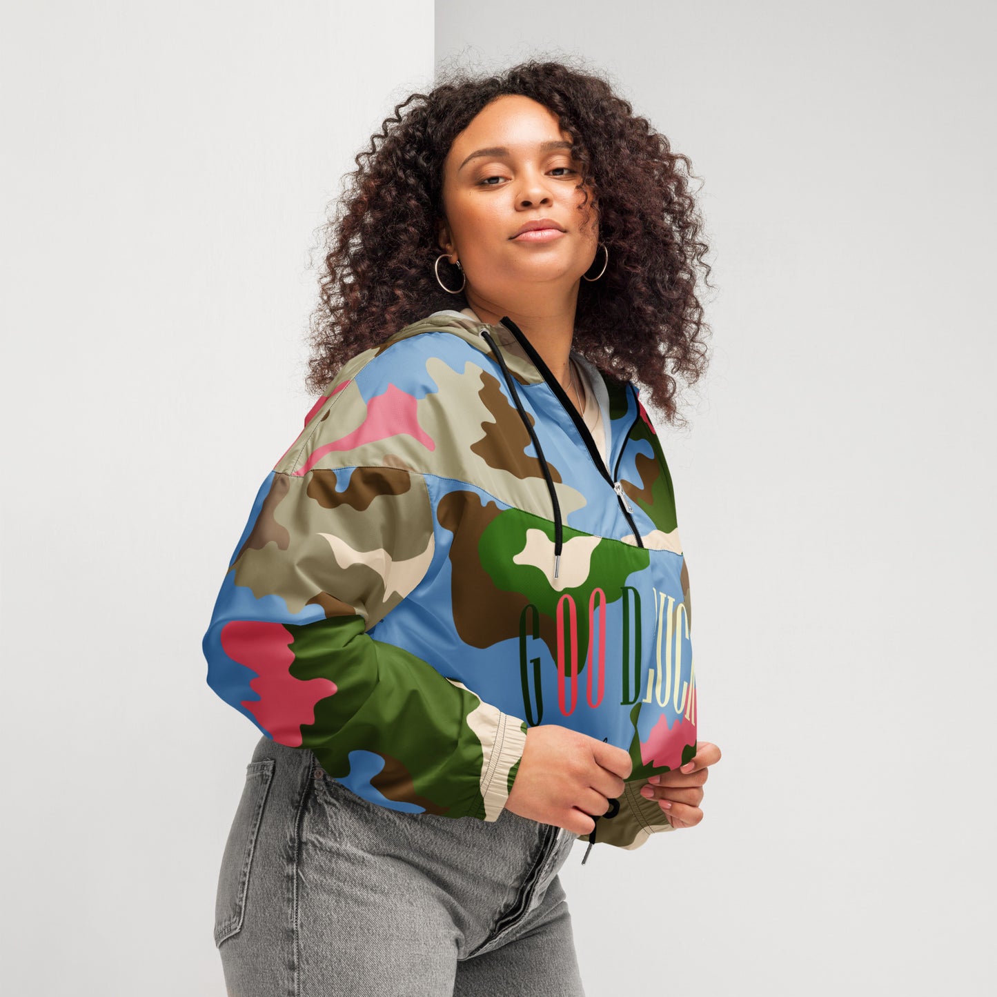 GoodLuck Los Angeles Cropped Quarter Zipper Windbreaker|Women’s Crop Top Pullover Jacket
