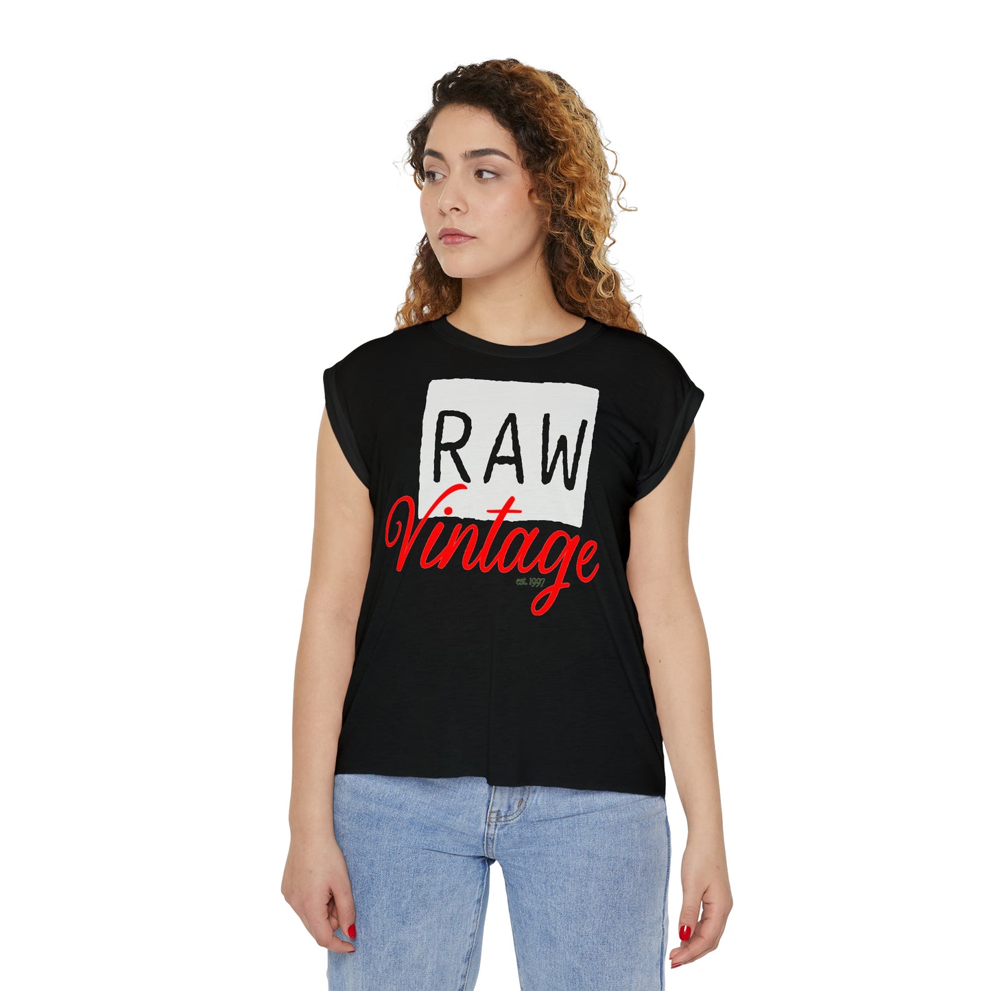 Raw Vintage Women’s Rolled Cuffs Muscle T-Shirt | Flowy Bottom Hem