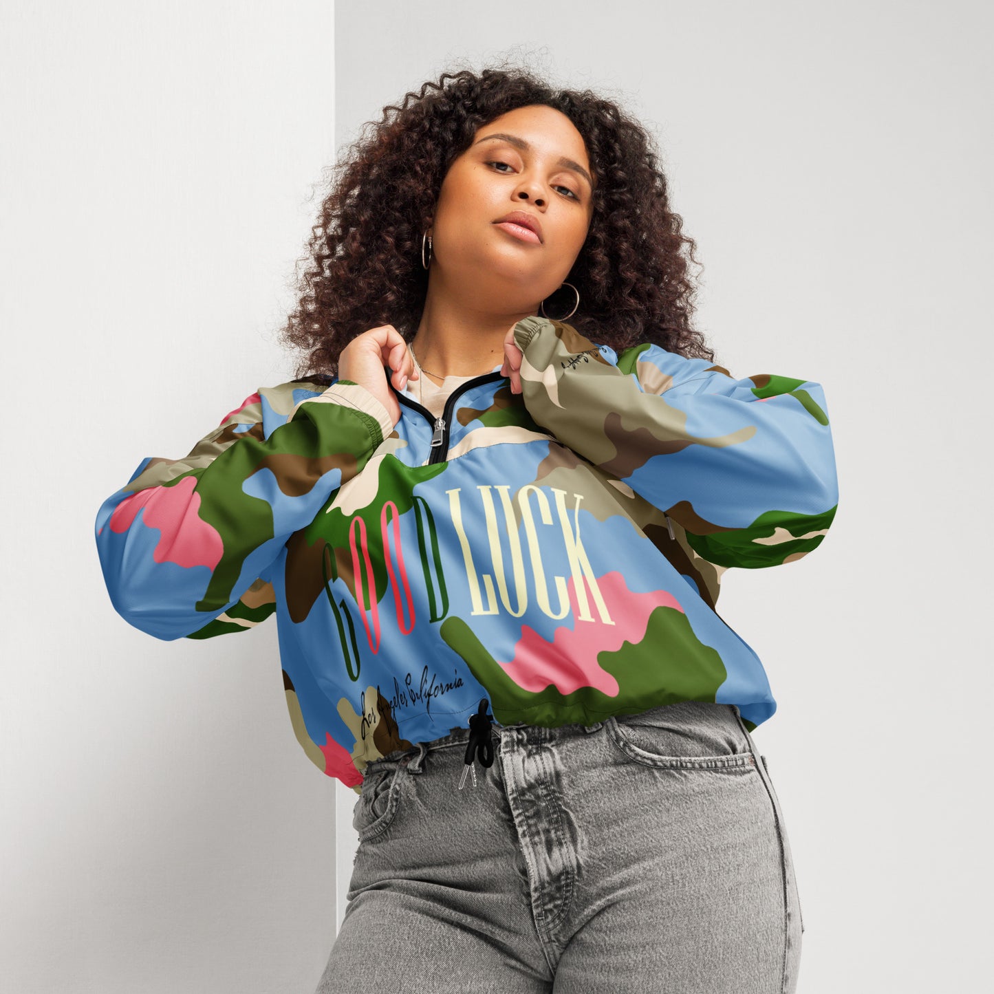 GoodLuck Los Angeles Cropped Quarter Zipper Windbreaker|Women’s Crop Top Pullover Jacket