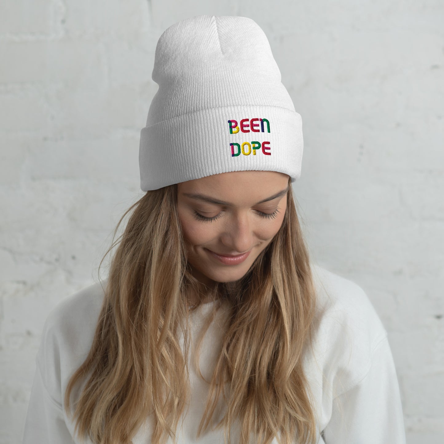Been Dope Supply Logo Embroidered White Beanie Toboggan