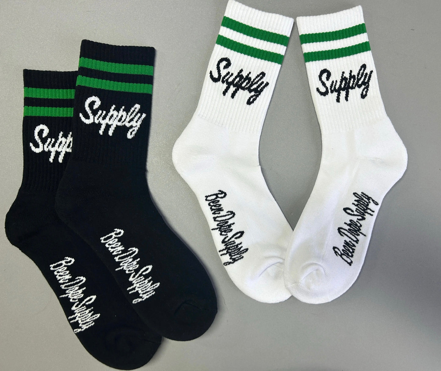 Mens Vintage Green Striped Socks Black and White Pair Size 10-13 Been Dope Supply
