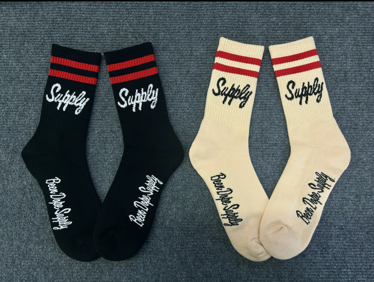 Mens Classic Red Stripe Crew Socks Frank White and Black Pair Been Dope Supply
