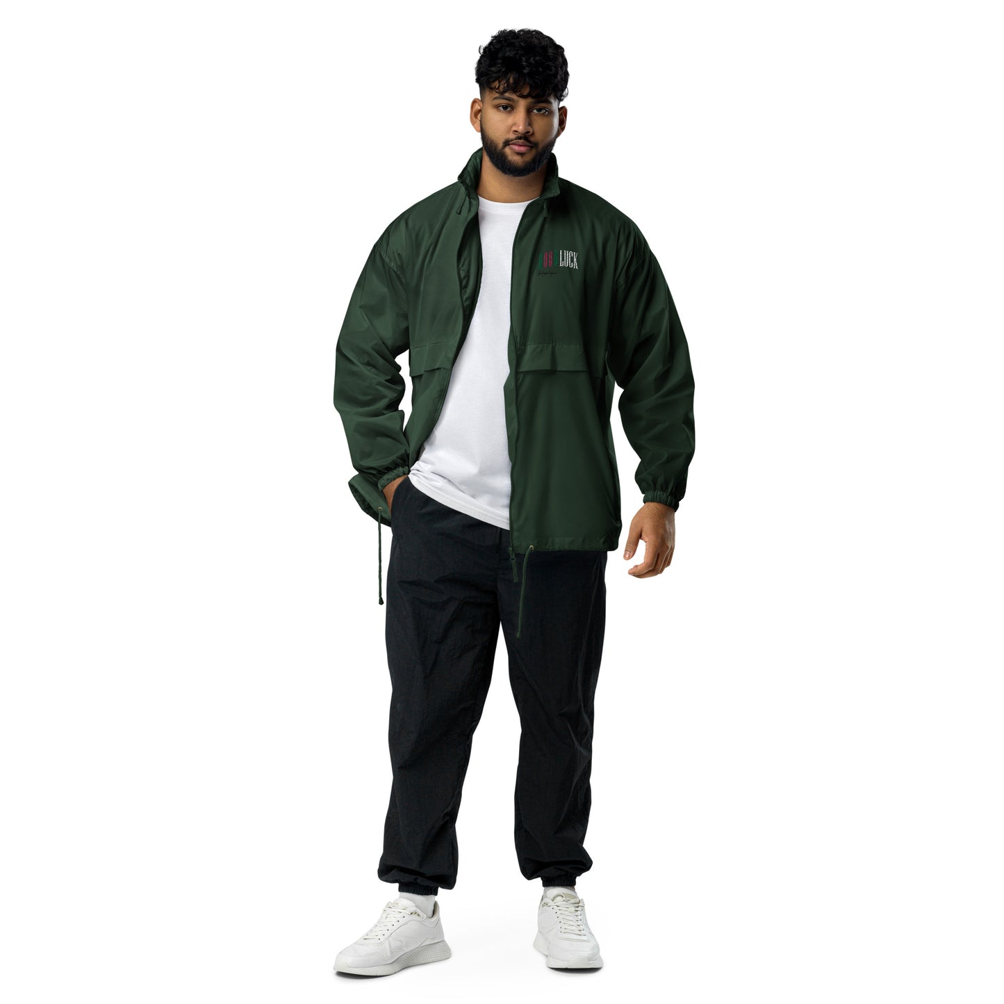 GoodLuck Los Angeles Logo Embroidered Basic Lightweight Windbreaker Light Jacket|Unisex Forest Green