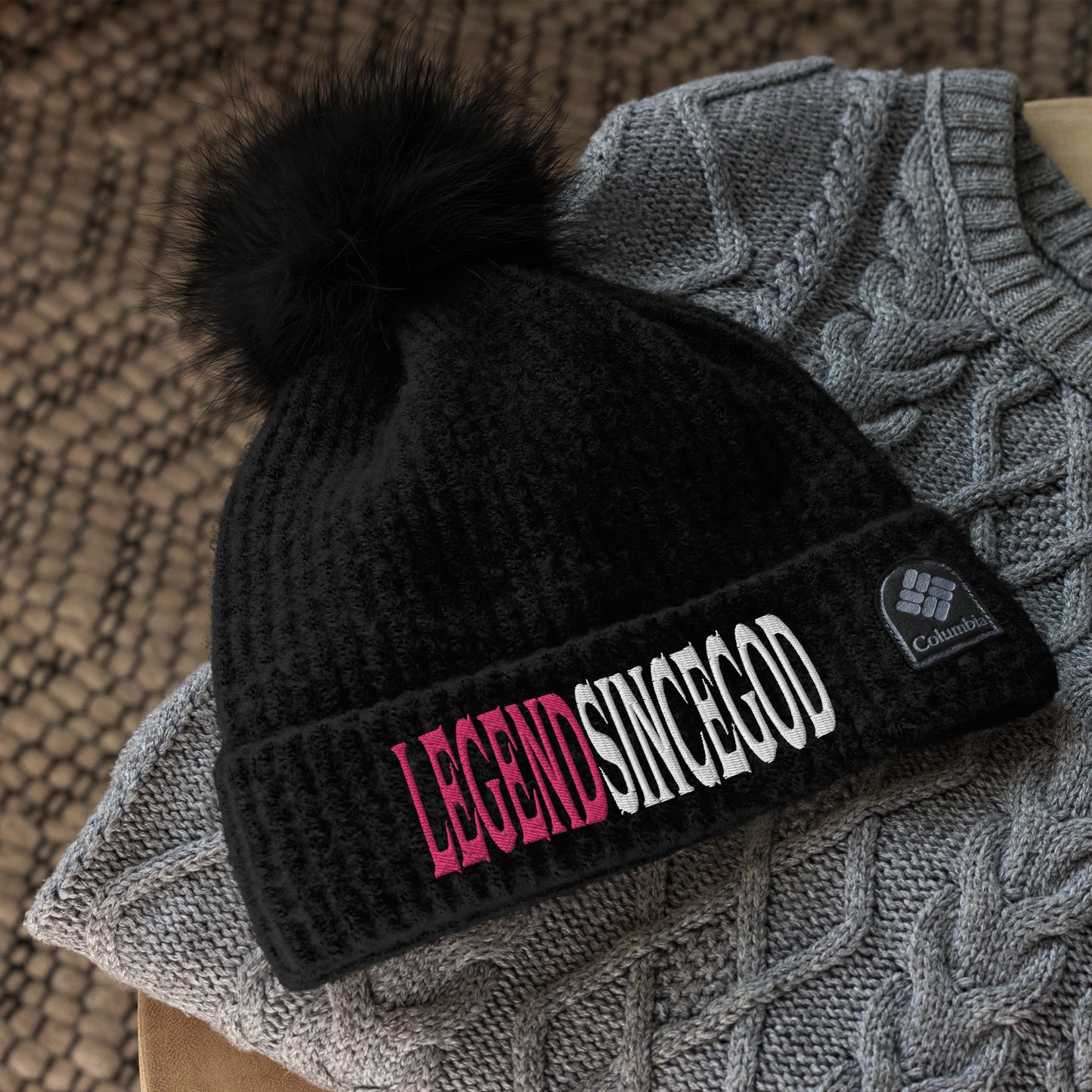 Legend Since God x Columbia Pom-Pom Beanie|Embroidered