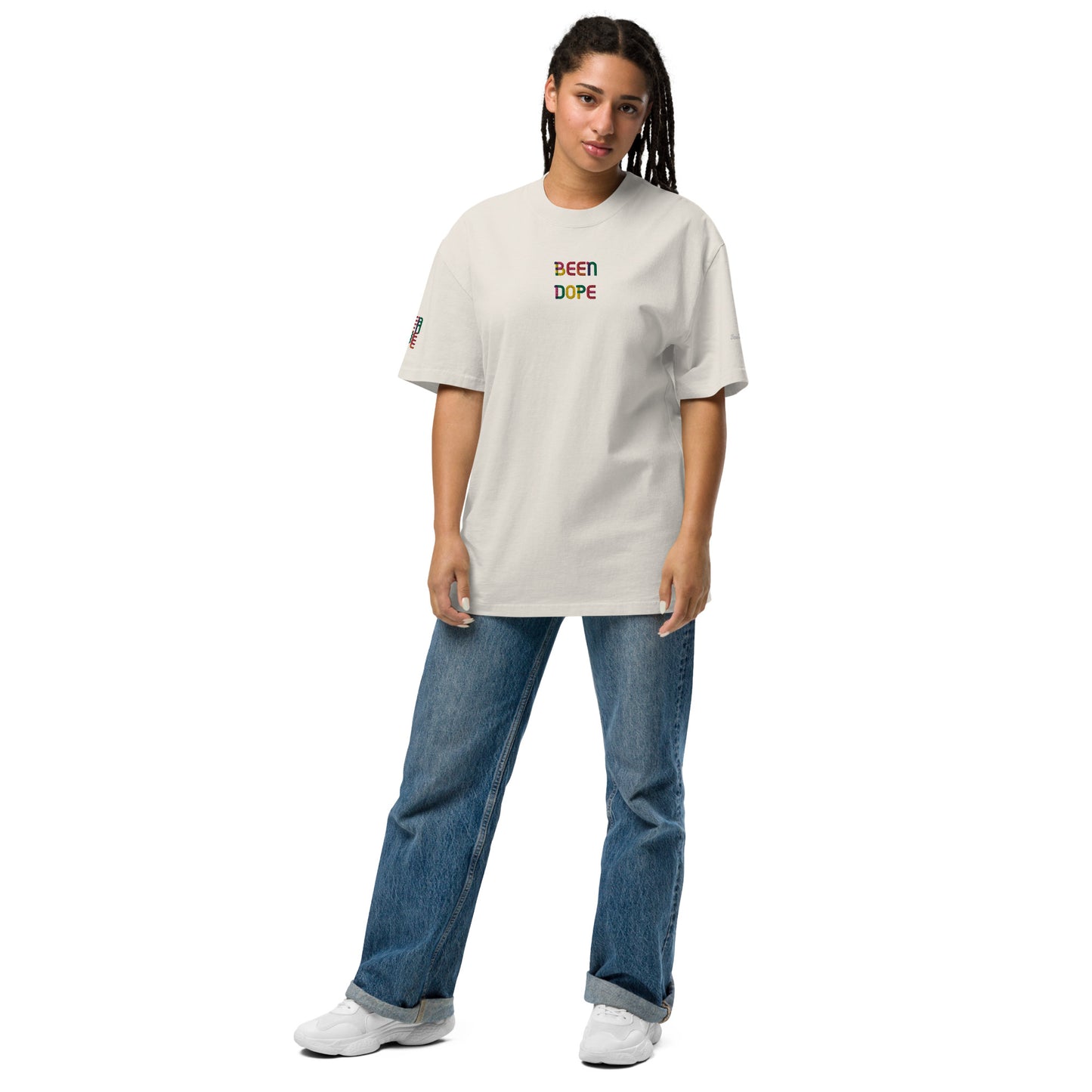 Been Dope Supply Logo Embroidered Oversized Faded T-shirt|Bone