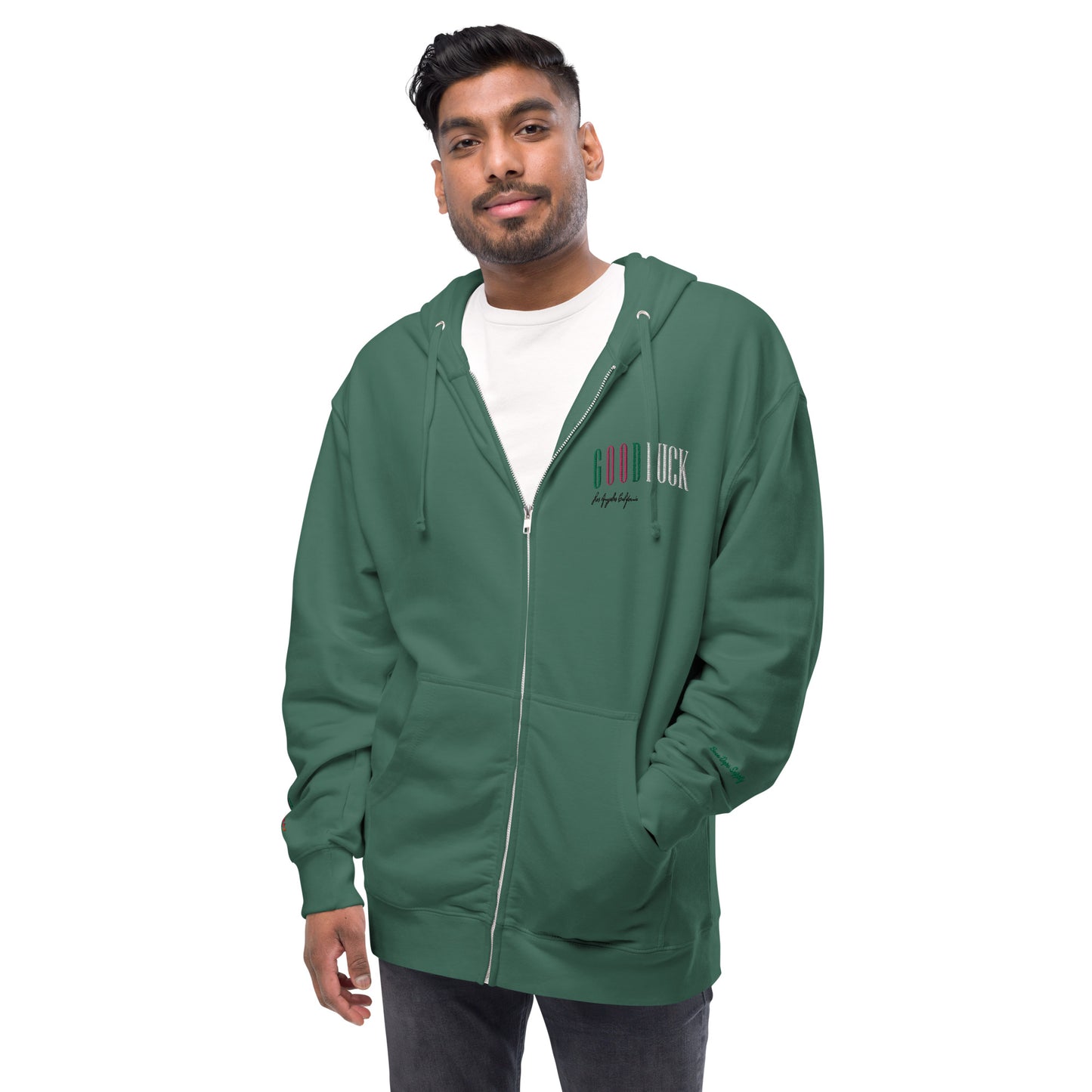 GoodLuck Los Angeles - Unisex Zip up Hoodie Jacket - Forest Green - Been Dope Supply