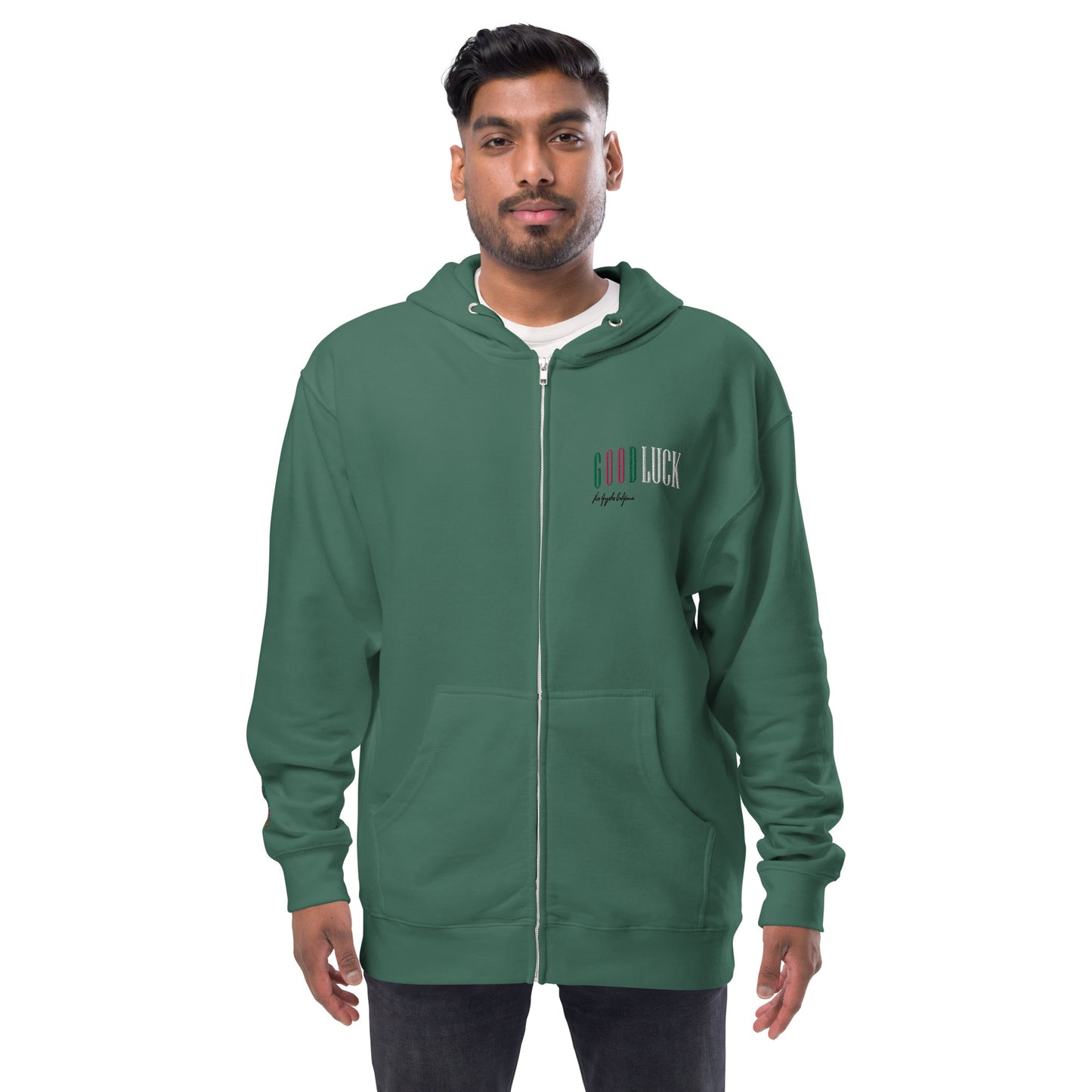 GoodLuck Los Angeles - Unisex Zip up Hoodie Jacket - Forest Green - Been Dope Supply