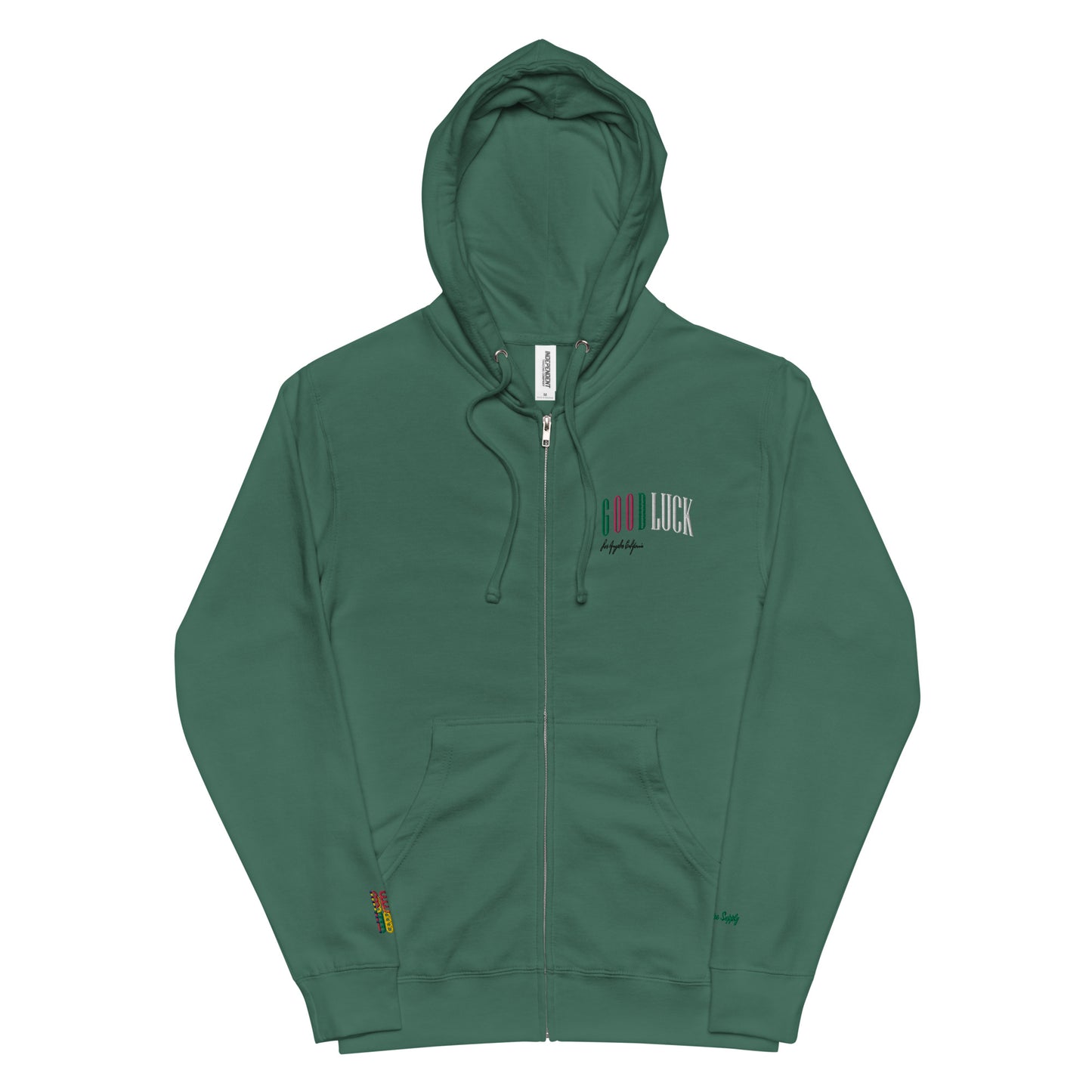 GoodLuck Los Angeles - Unisex Zip up Hoodie Jacket - Forest Green - Been Dope Supply