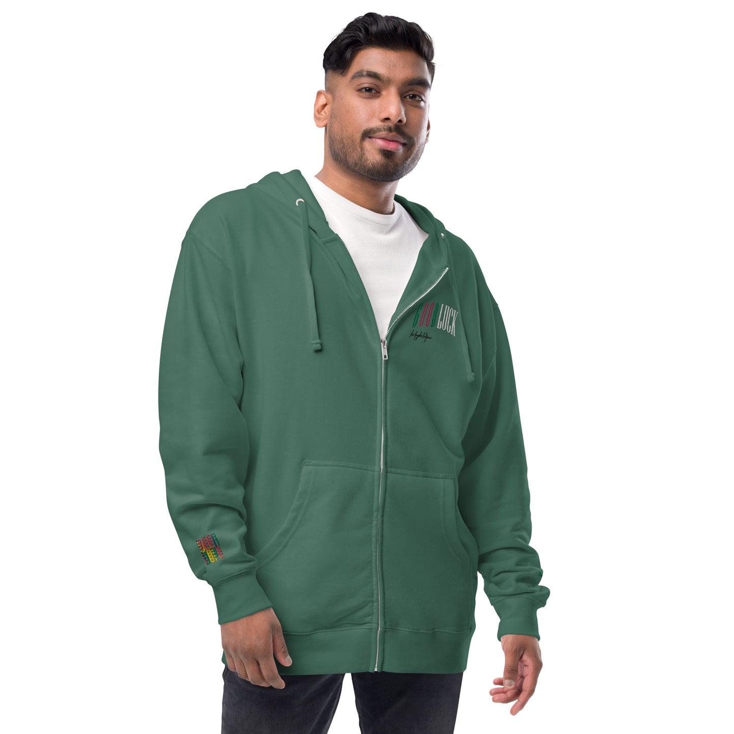 GoodLuck Los Angeles - Unisex Zip up Hoodie Jacket - Forest Green - Been Dope Supply