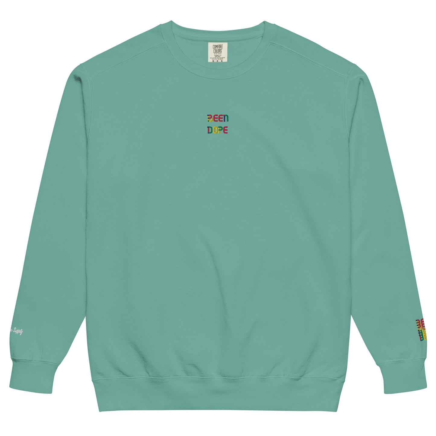 Been Dope Supply Logo Embroidered Garment-Dyed Crew Sweatshirt
