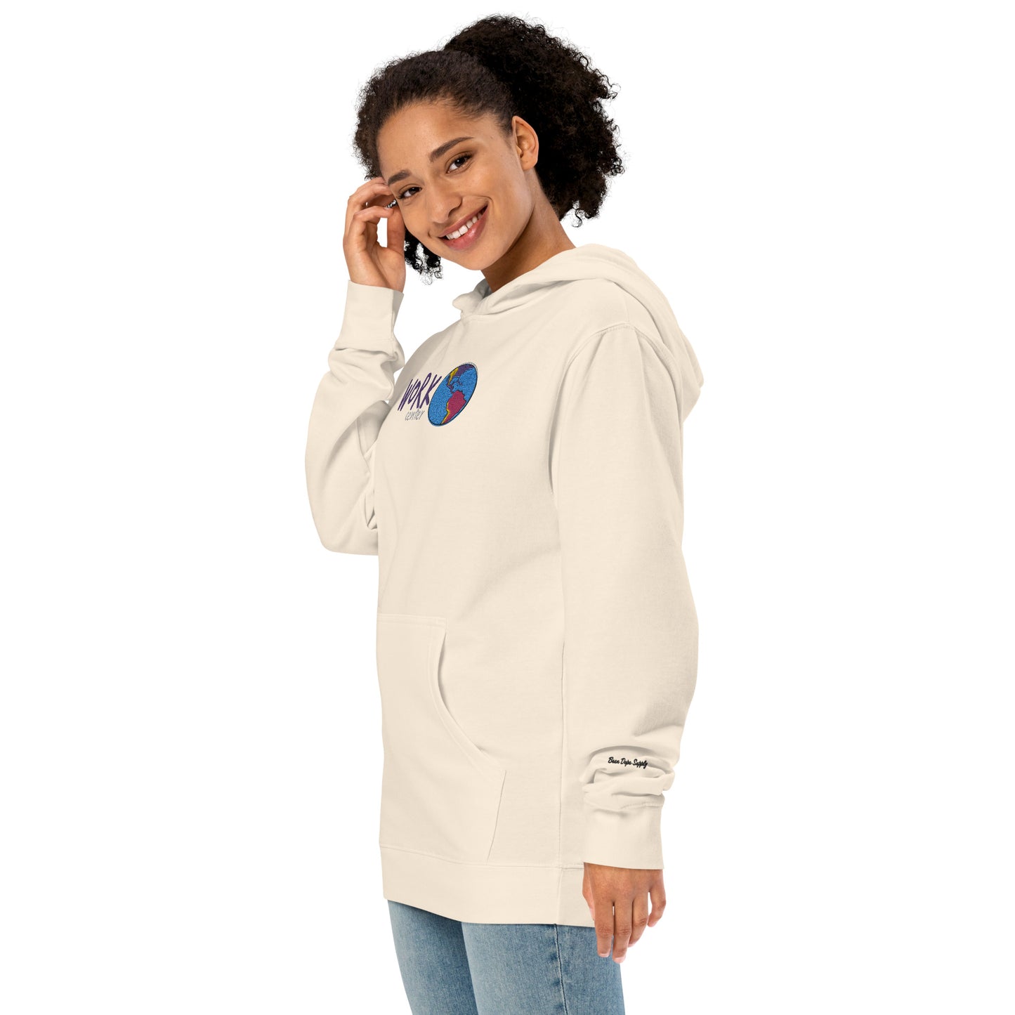 Work World Center Embroidered Mid-weight Hoodie|Been Dope Supply