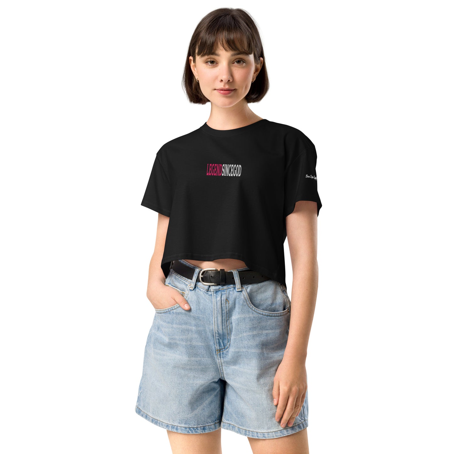 Legend Since God Since 96 Logo Embroidered Women’s Black Crop Top