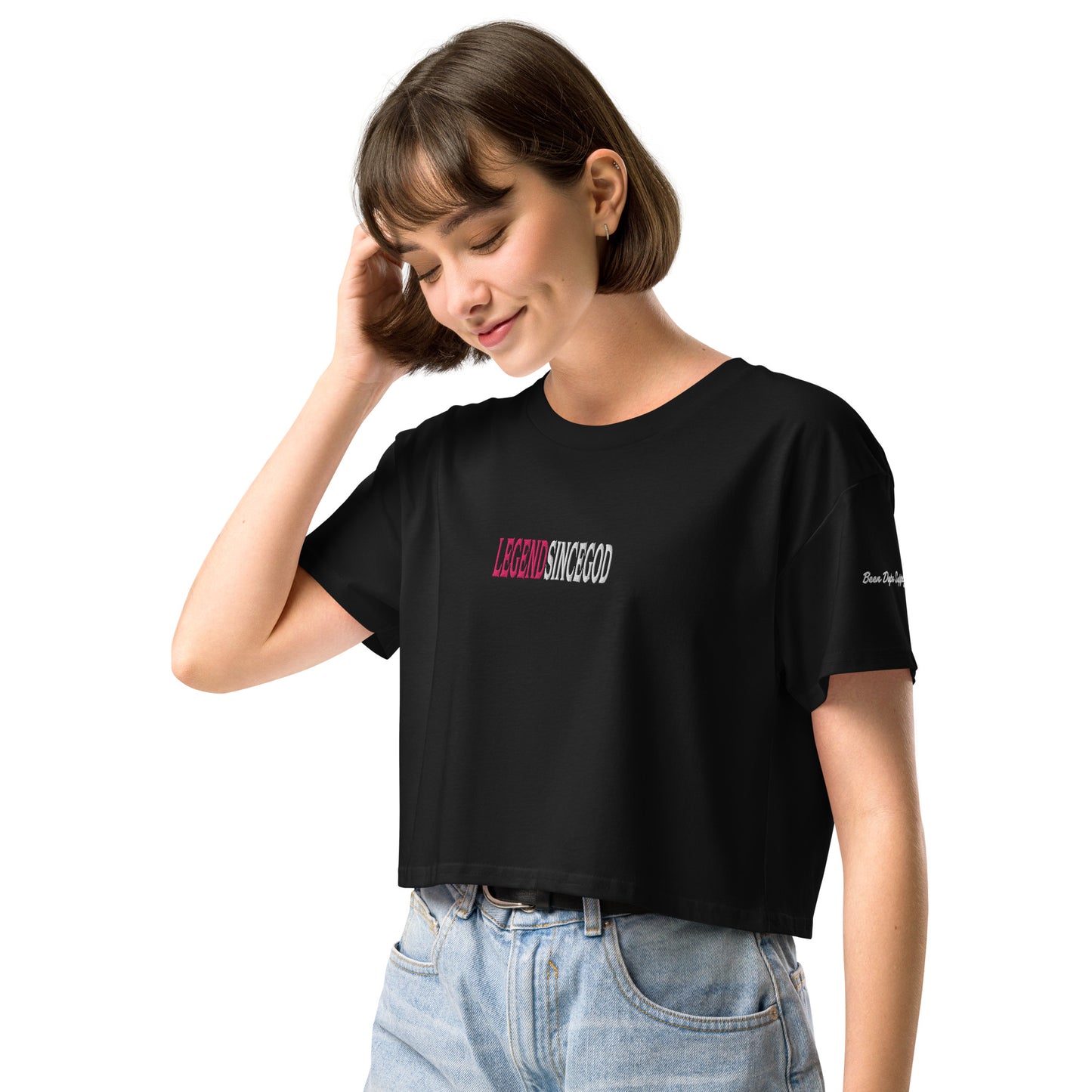 Legend Since God Since 96 Logo Embroidered Women’s Black Crop Top
