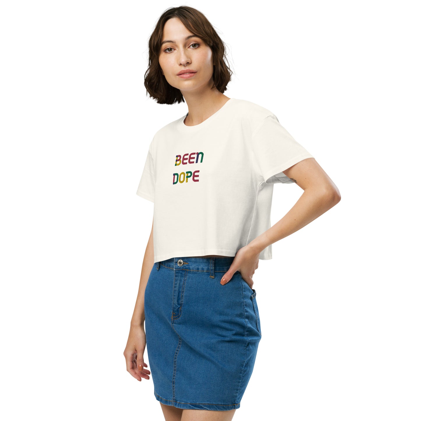 Been Dope Supply Logo Embroidered Women’s Drop Shoulder Cropped Top