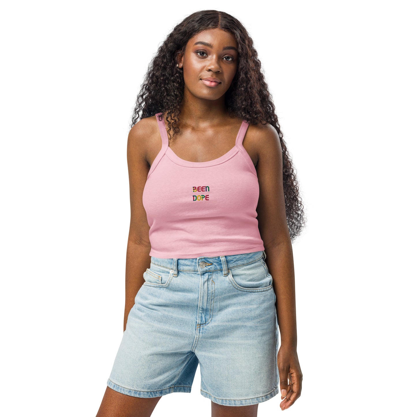 Been Dope Supply Pink Candy Logo Embroidered Women’s Micro-rib Tank Top Mid-Length