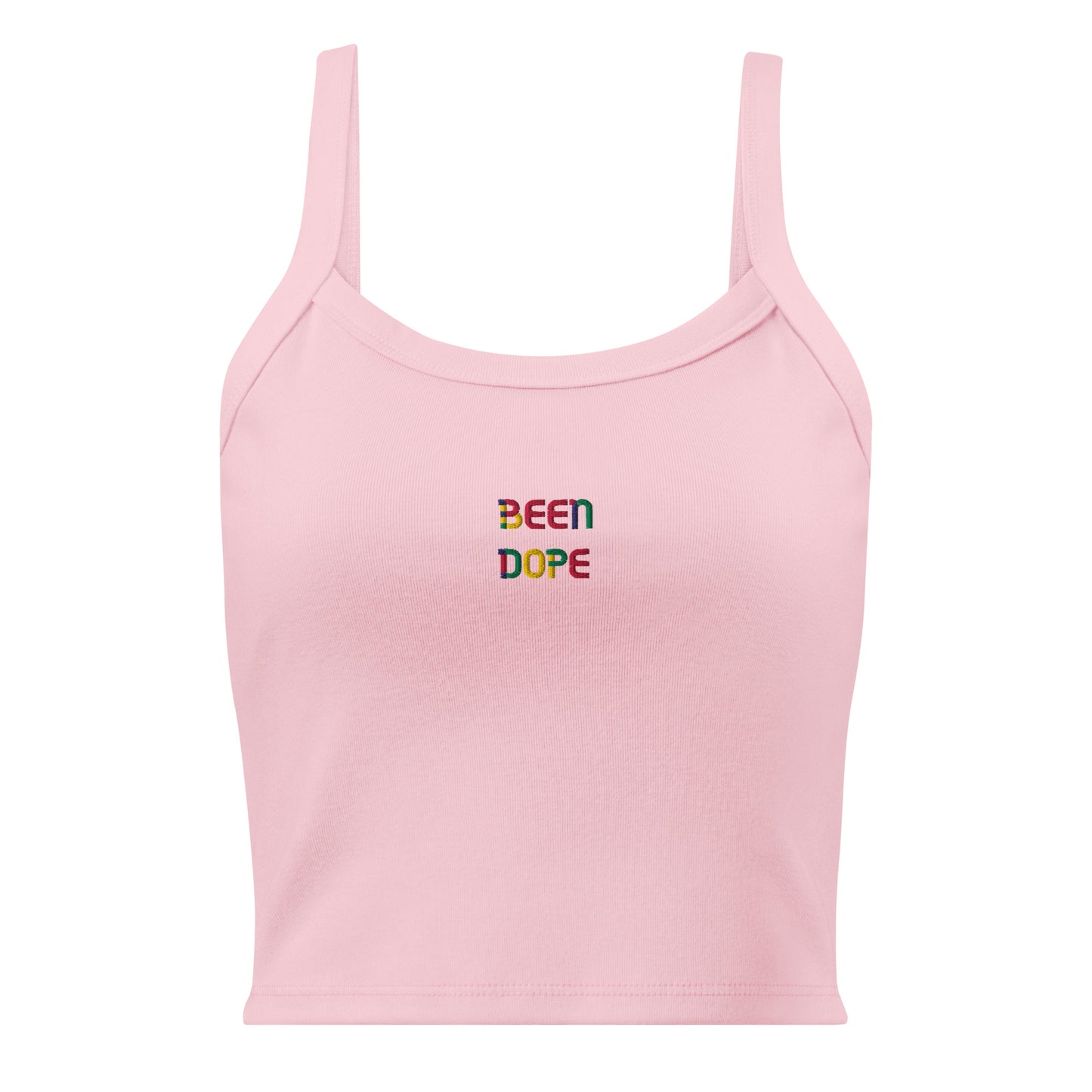 Been Dope Supply Pink Candy Logo Embroidered Women’s Micro-rib Tank Top Mid-Length