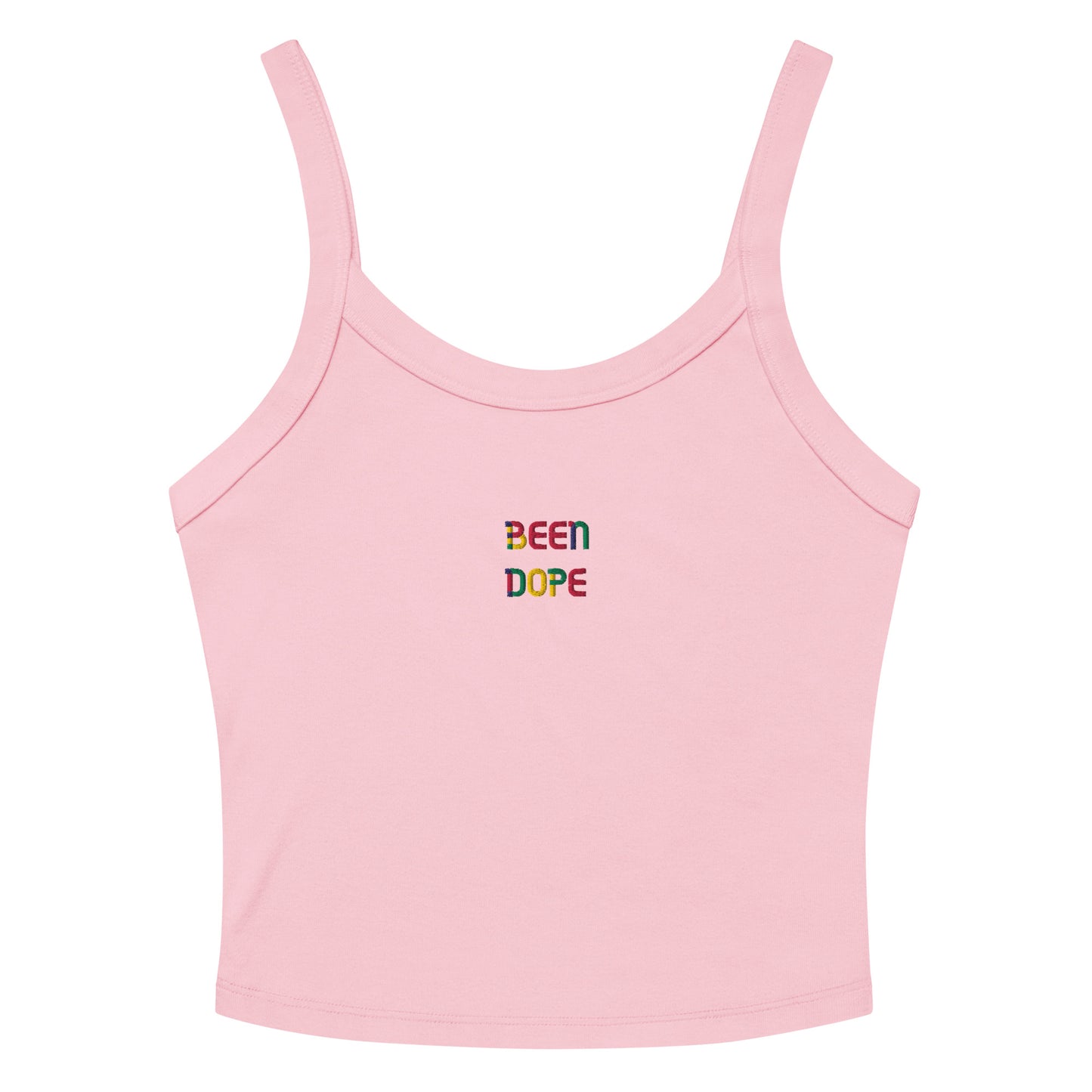 Been Dope Supply Pink Candy Logo Embroidered Women’s Micro-rib Tank Top Mid-Length