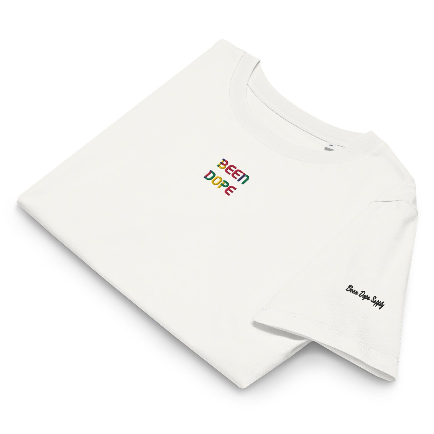 Been Dope Supply Logo Embroidered Women’s Off White Organic Ribbed Neck T-shirt