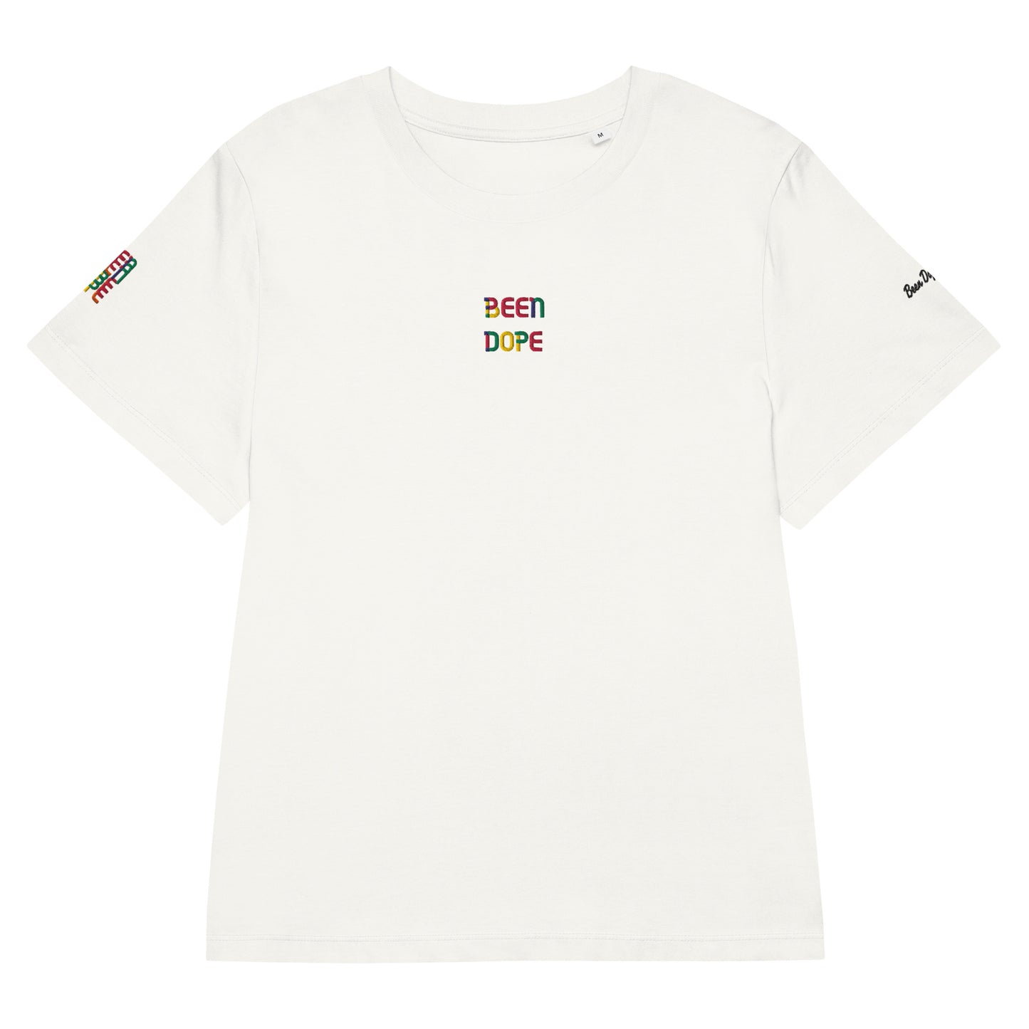 Been Dope Supply Logo Embroidered Women’s Off White Organic Ribbed Neck T-shirt