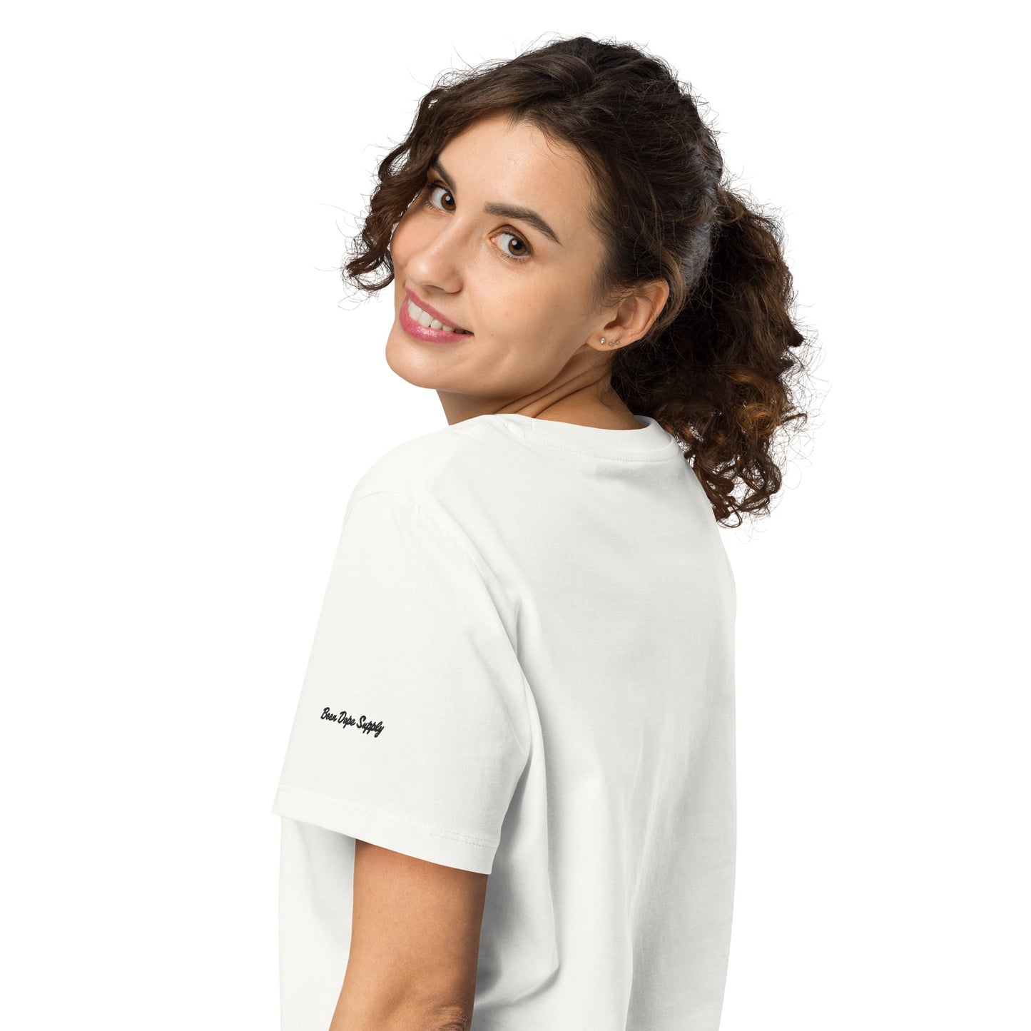 Been Dope Supply Logo Embroidered Women’s Off White Organic Ribbed Neck T-shirt