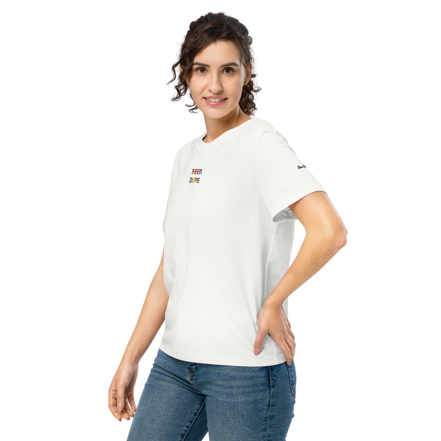 Been Dope Supply Logo Embroidered Women’s Off White Organic Ribbed Neck T-shirt