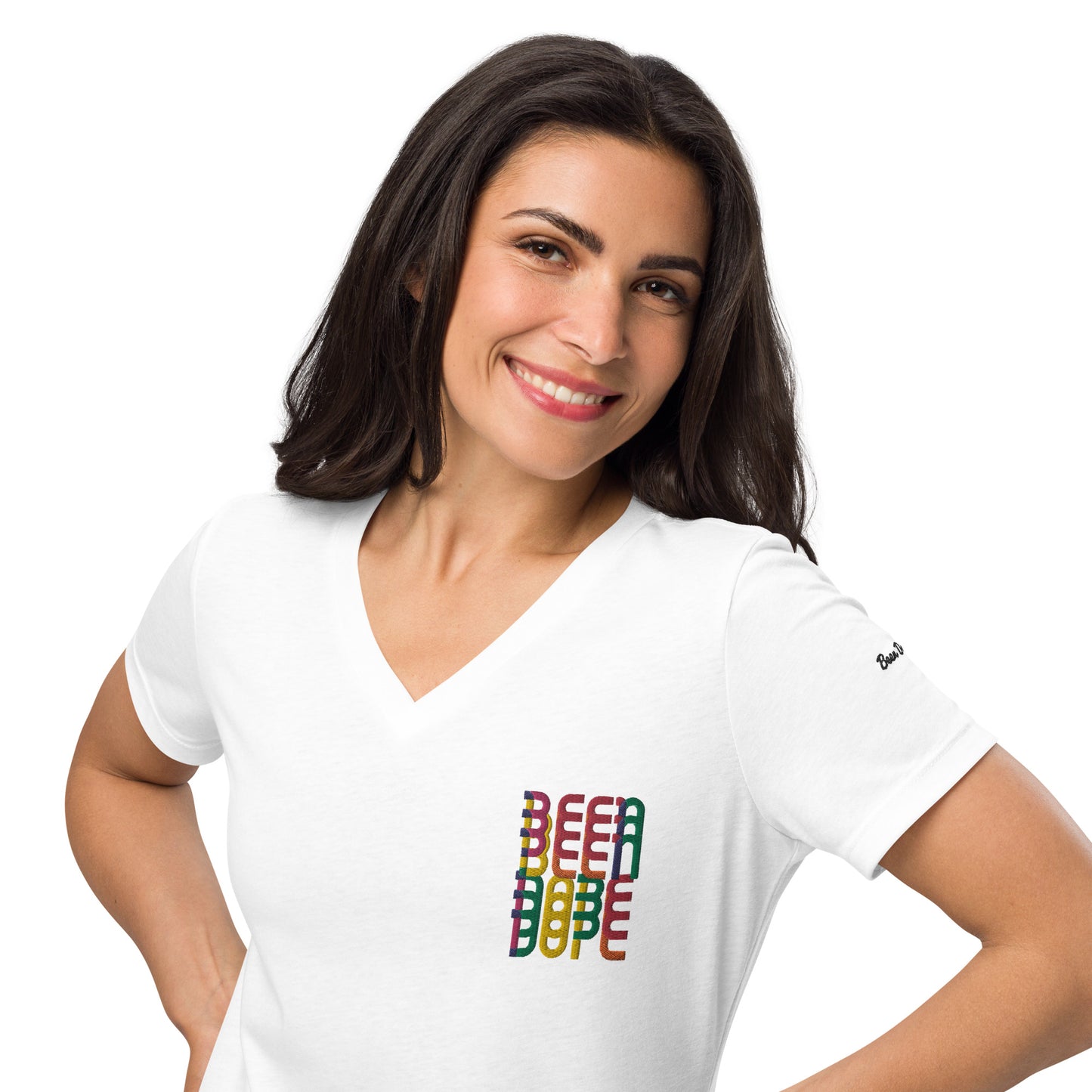 Women’s Relaxed V-neck T-shirt|Logo Embroidered|Been Dope Supply