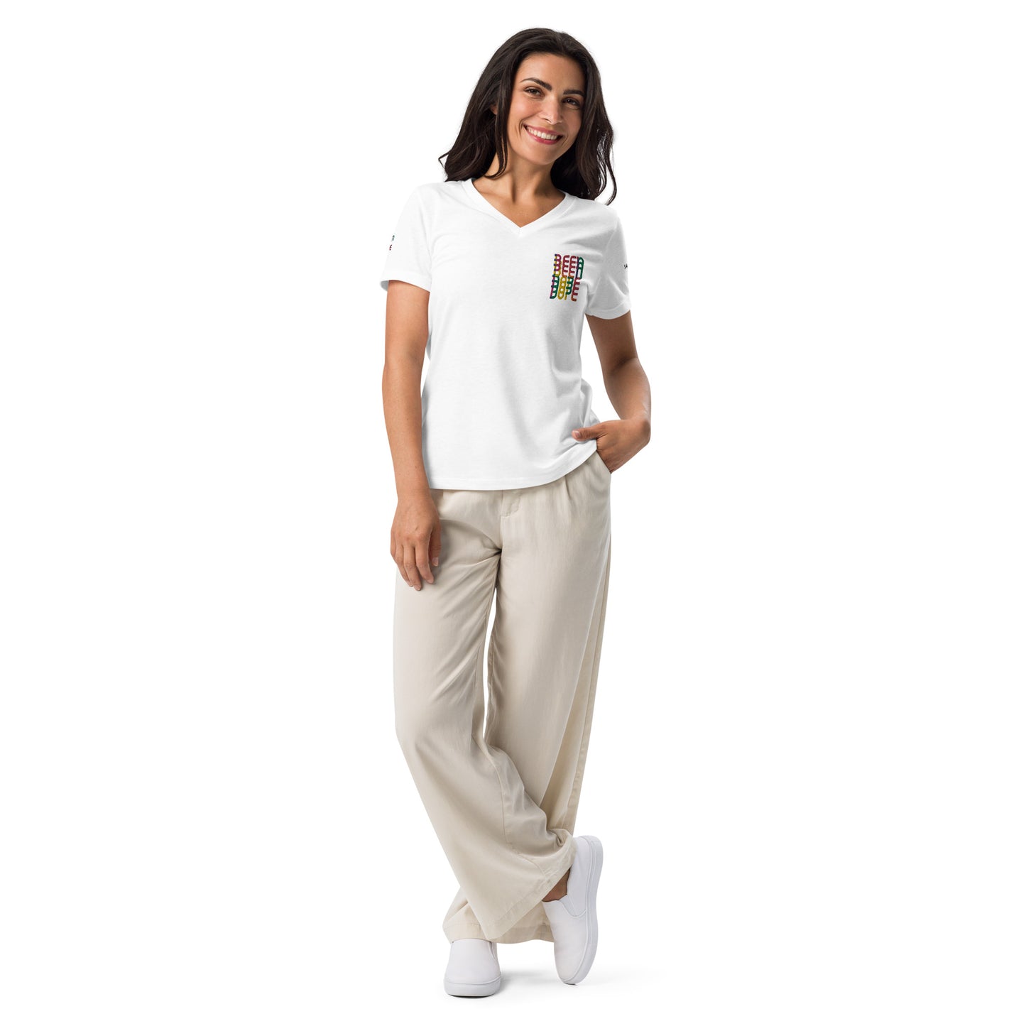 Women’s Relaxed V-neck T-shirt|Logo Embroidered|Been Dope Supply