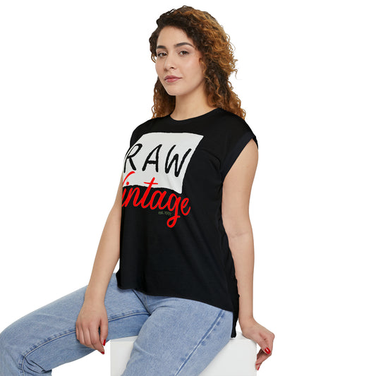 Raw Vintage Women’s Rolled Cuffs Muscle T-Shirt | Flowy Bottom Hem