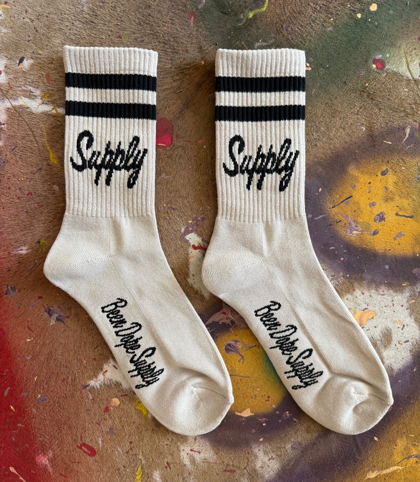 Been Dope Supply Army Issued Striped Crew Socks Sand White and Green