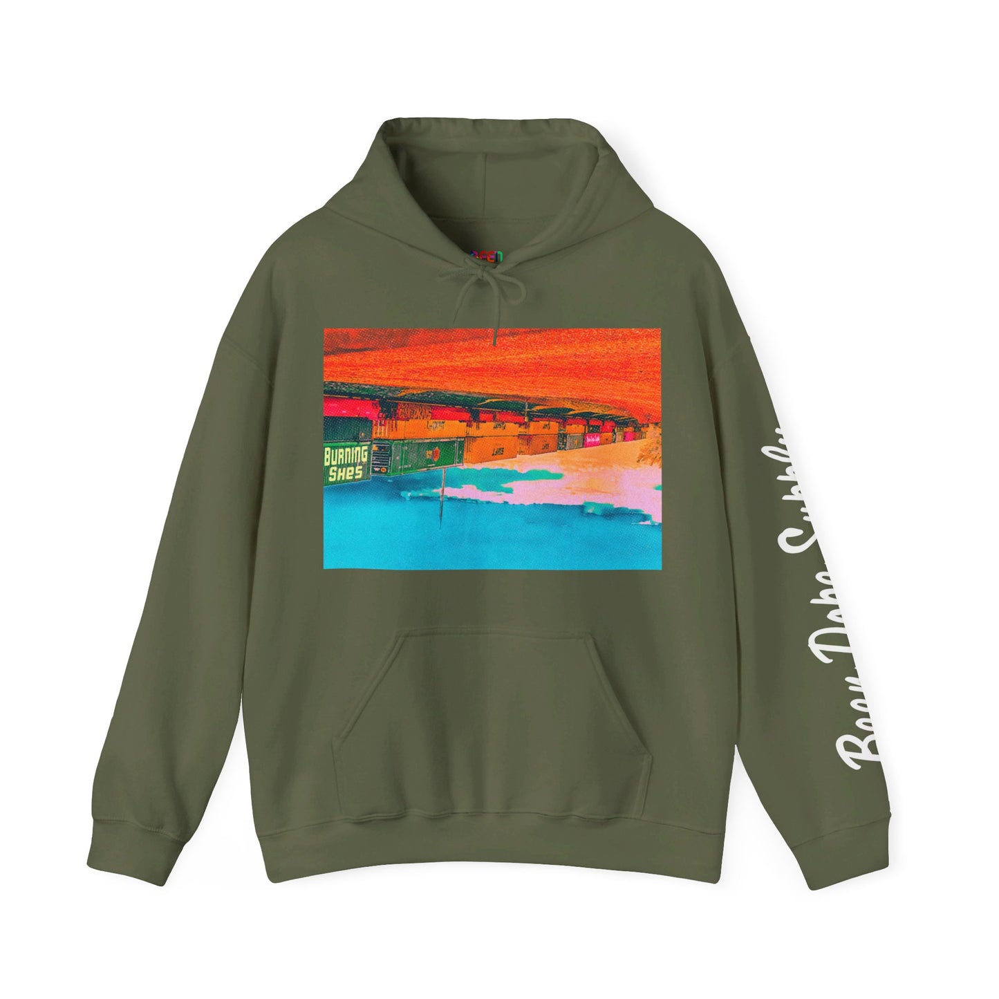 Burning Bushes Trained States | Unisex Hooded Sweatshirt | Military Green | Been Dope Supply