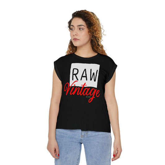 Raw Vintage | Women’s Rolled Cuffs Muscle T-Shirt | Flowy Bottom Hem