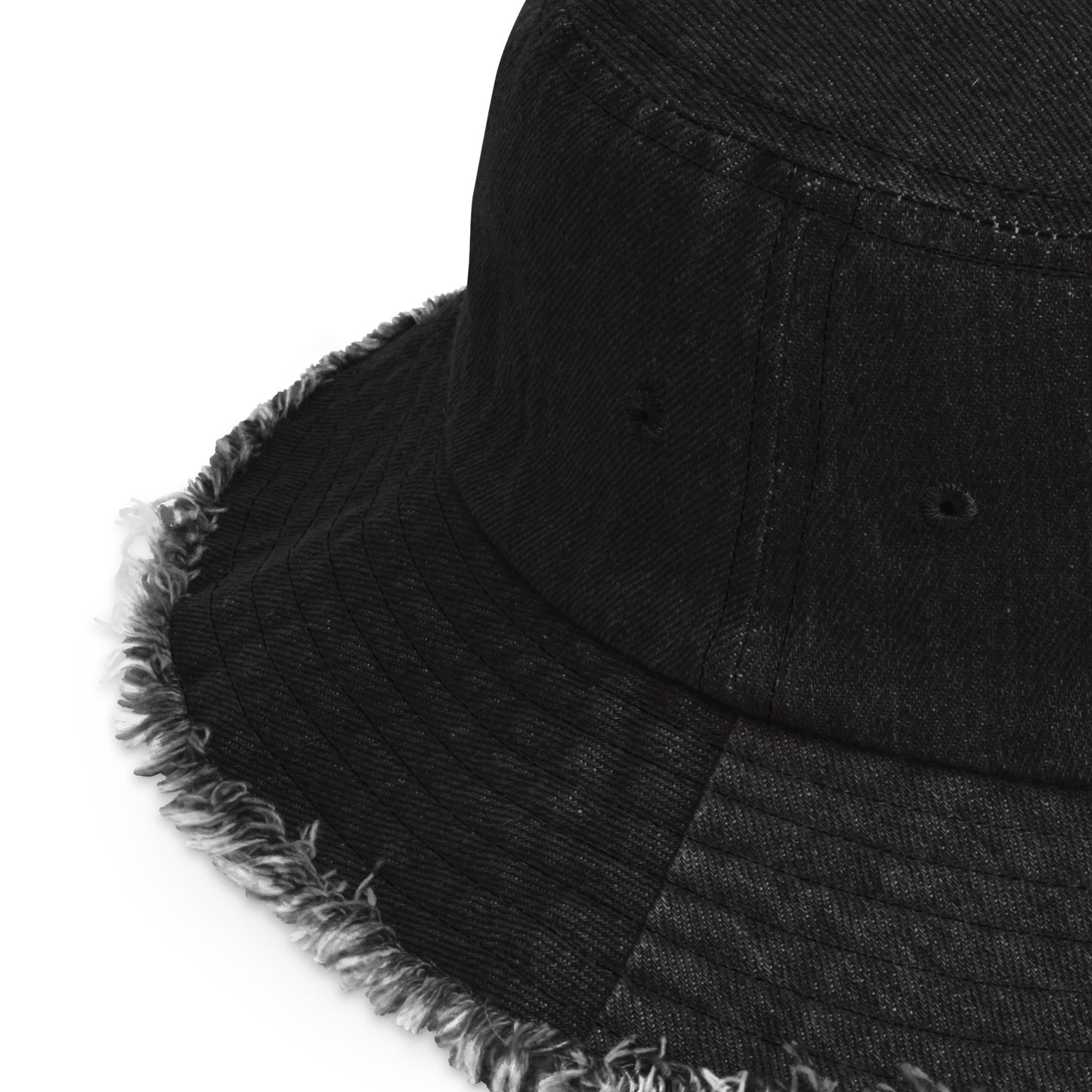 Legend Since God|Black Distressed Denim Bucket Hat|Embroidered