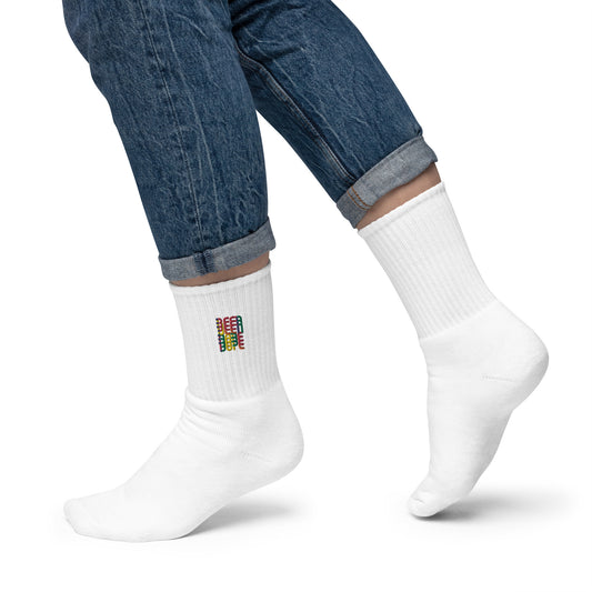 Been Dope Supply Logo Embroidered Socks|Ribbed White Crew Socks