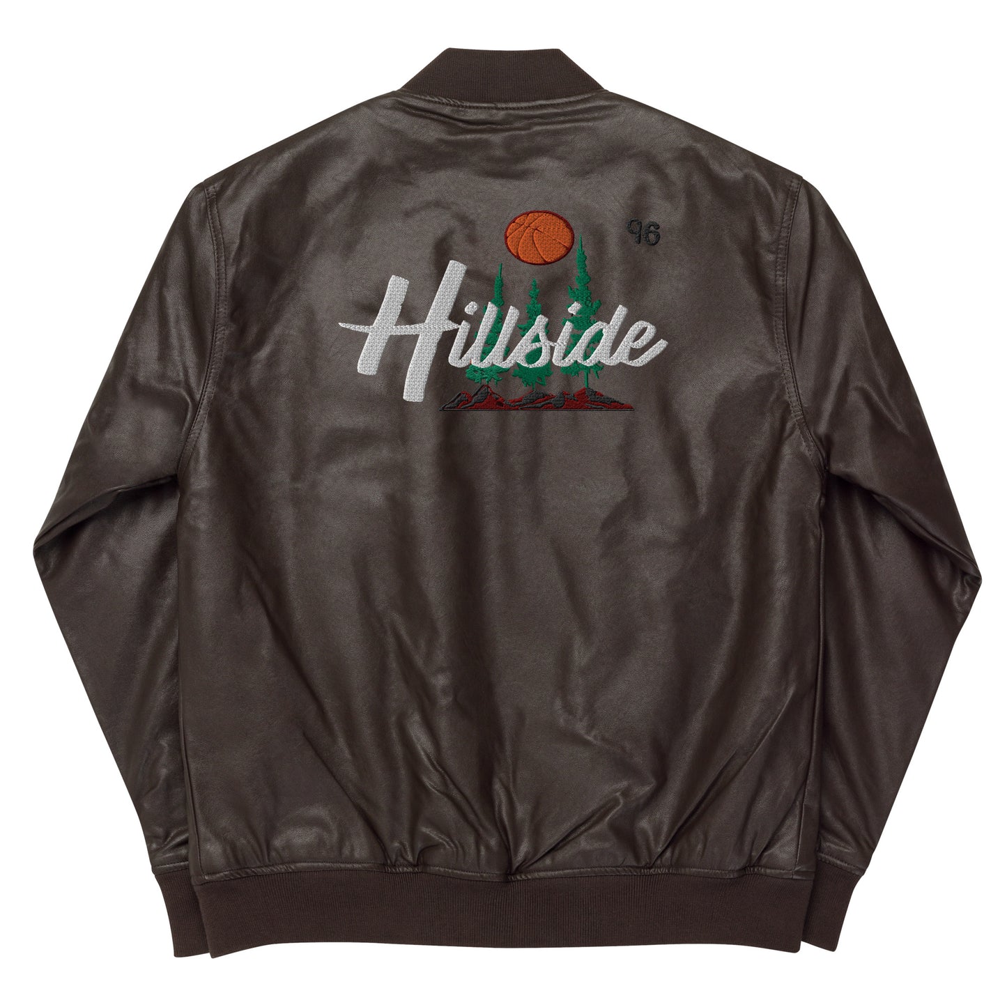 Raw Vintage Hillside 96 Brown Faux Leather Bomber Jacket|Logo Embroidered