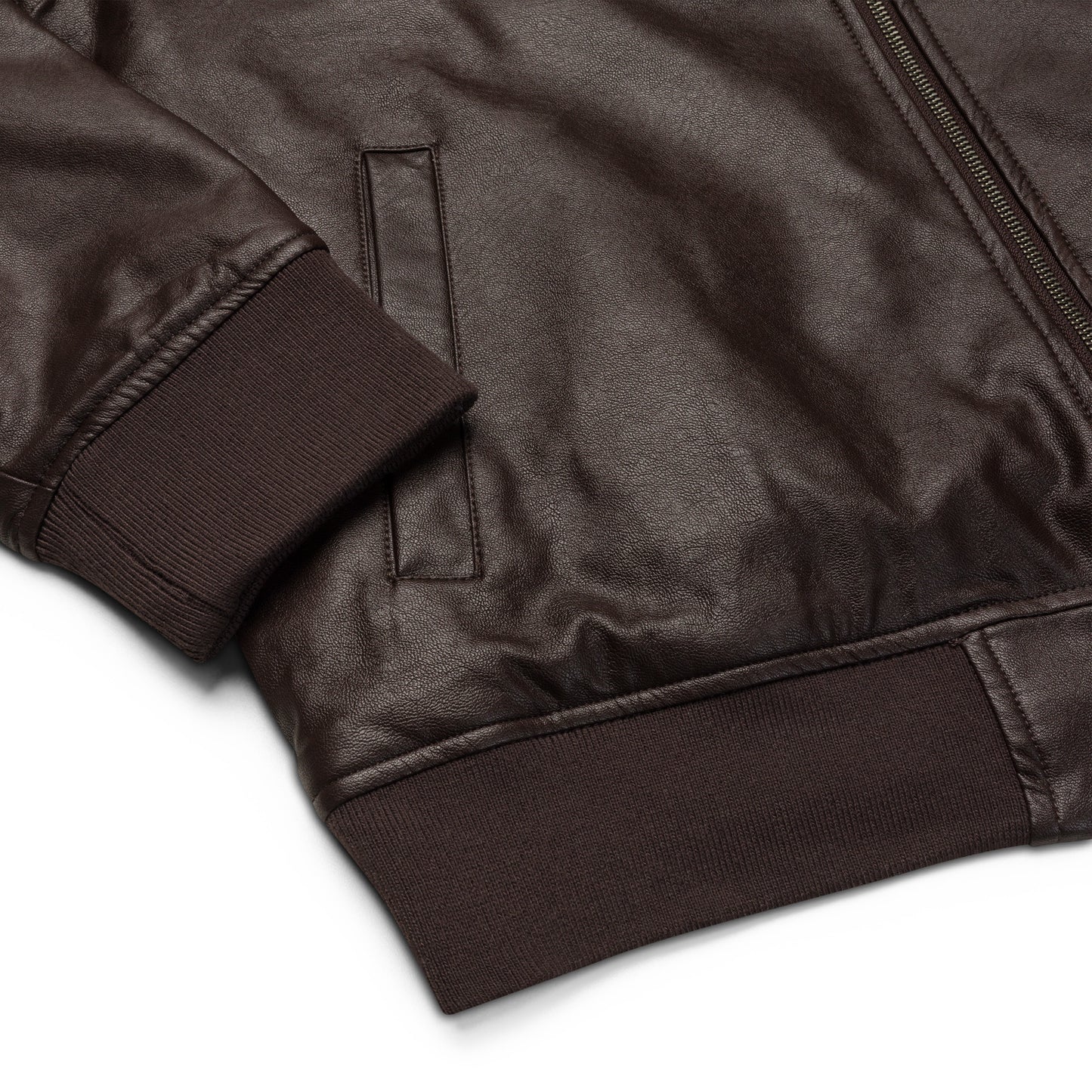 Raw Vintage Hillside 96 Brown Faux Leather Bomber Jacket|Logo Embroidered