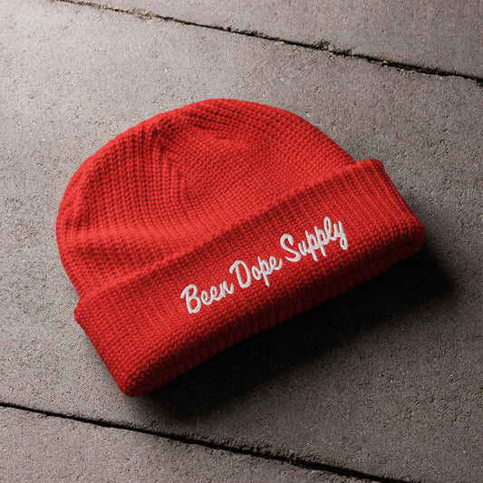 Been Dope Supply | Red Fisherman Beanie | Ribbed Knit | Embroidered