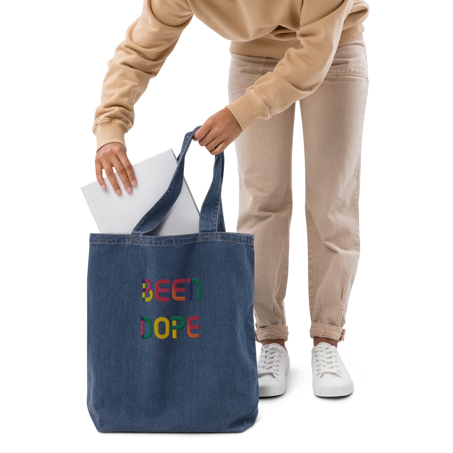 Been Dope Supply|Embroidered Denim Jean Tote Bag|19.6″ × 18.1″