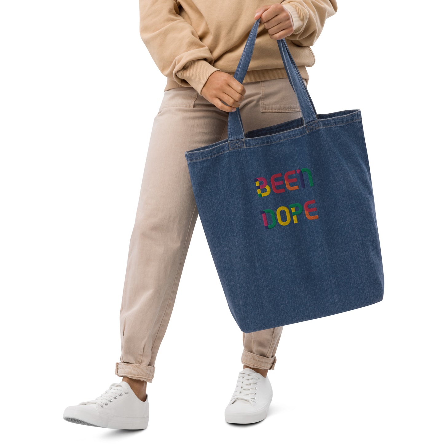 Been Dope Supply|Embroidered Denim Jean Tote Bag|19.6″ × 18.1″