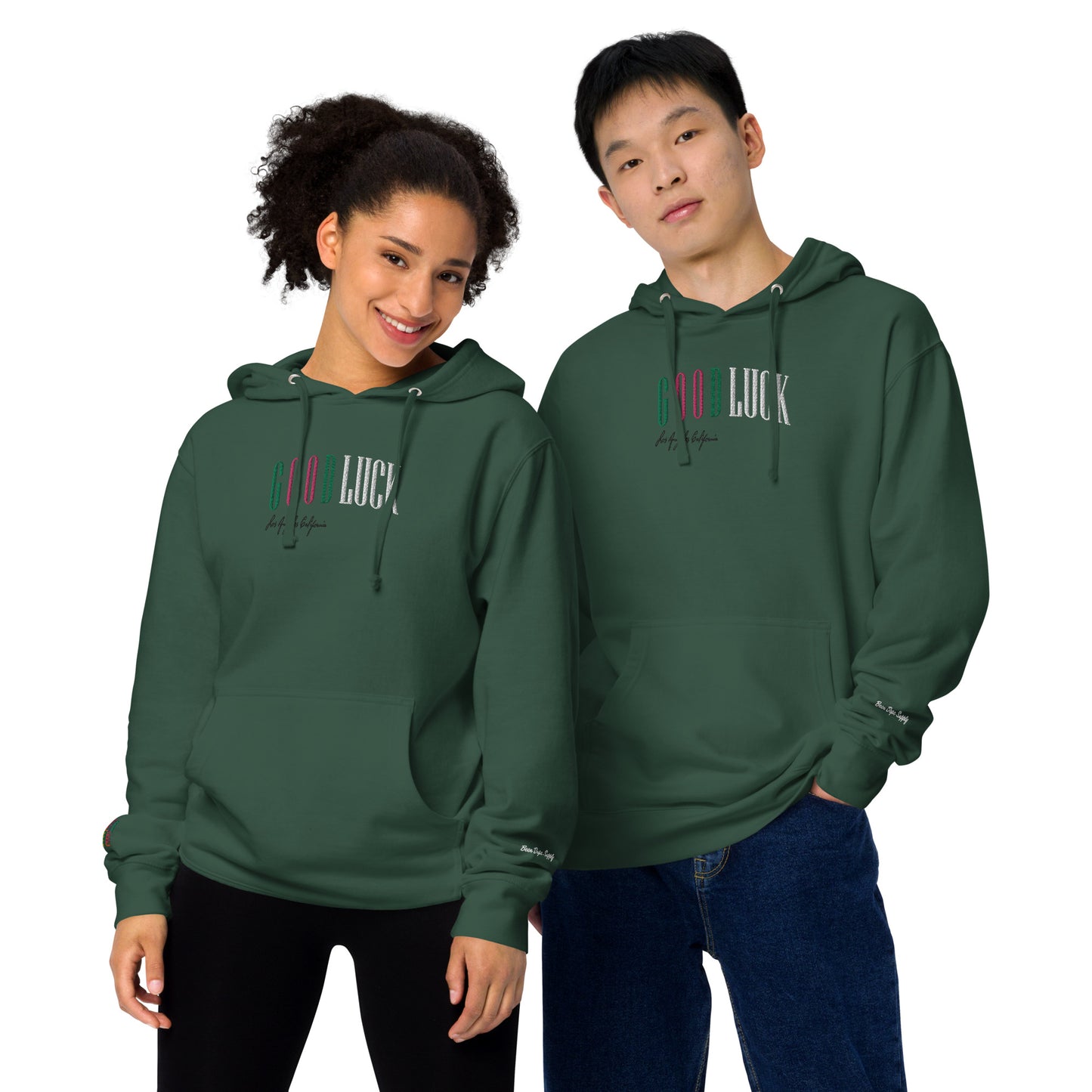 GoodLuck Los Angeles | Cotton Midweight Hoodie | Forest Green | Embroidered