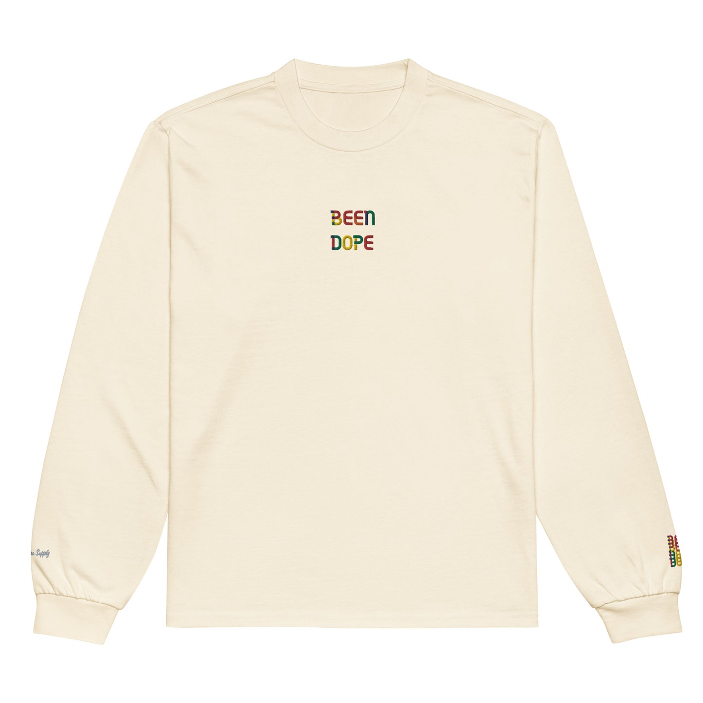 Been Dope Supply Logo Embroidered Premium Heavyweight Long Sleeve Shirt|Ecru