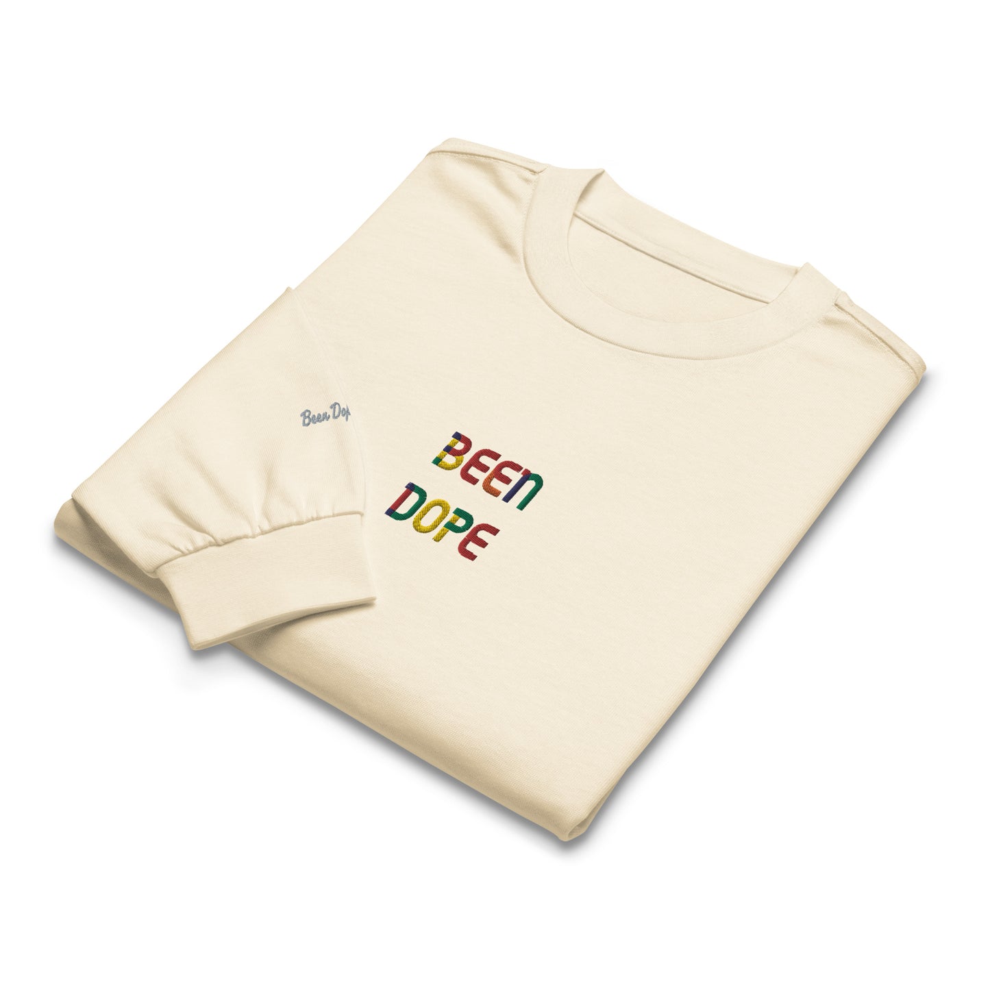 Been Dope Supply Logo Embroidered Premium Heavyweight Long Sleeve Shirt|Ecru