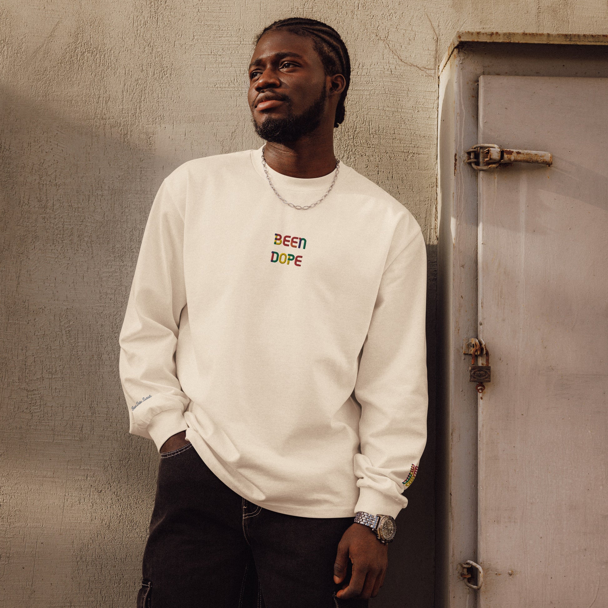 Been Dope Supply Logo Embroidered Premium Heavyweight Long Sleeve Shirt|Ecru