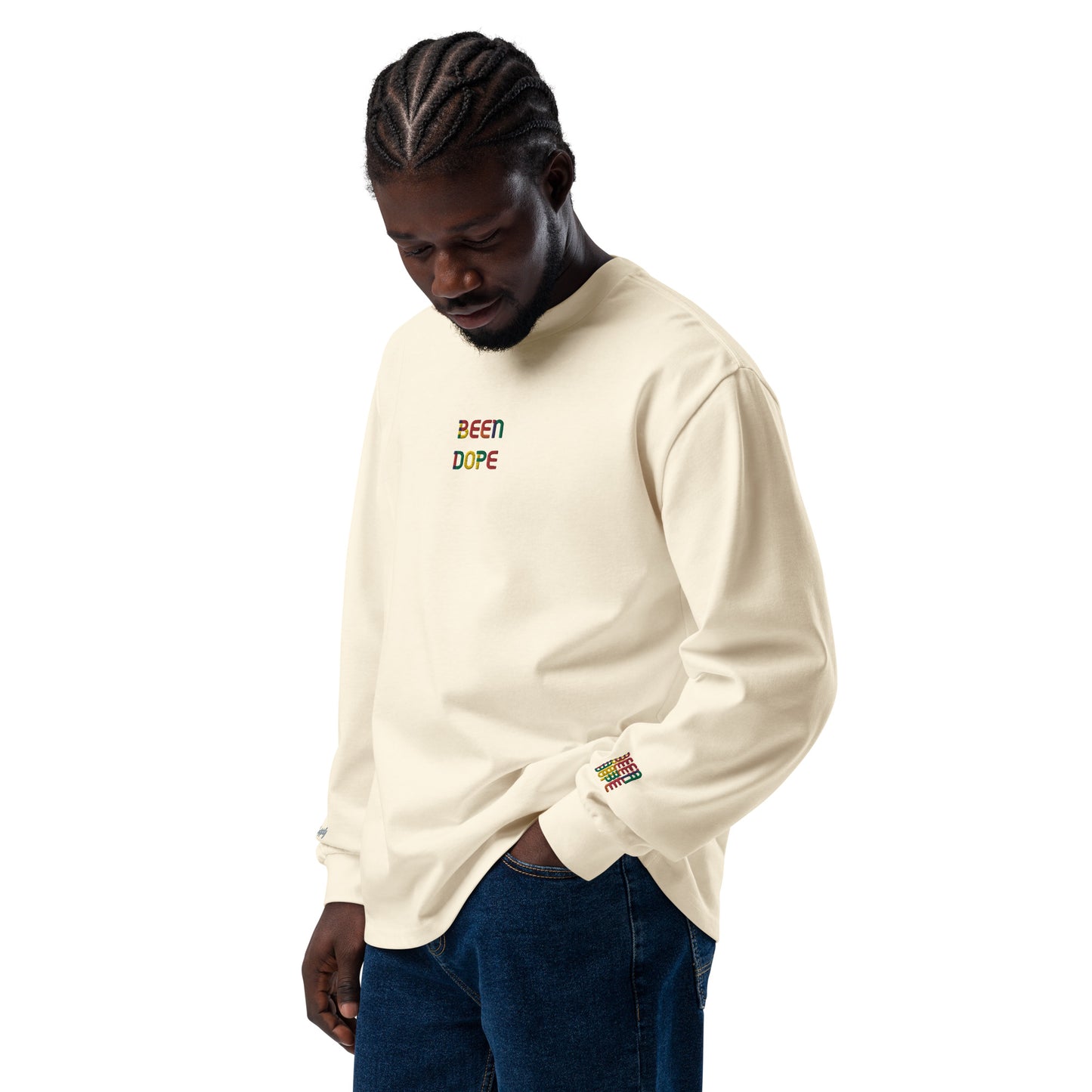 Been Dope Supply Logo Embroidered Premium Heavyweight Long Sleeve Shirt|Ecru