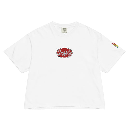 Supply Starring Stripes Women’s Heavyweight Boxy White Embroidered Tee - Been Dope Supply
