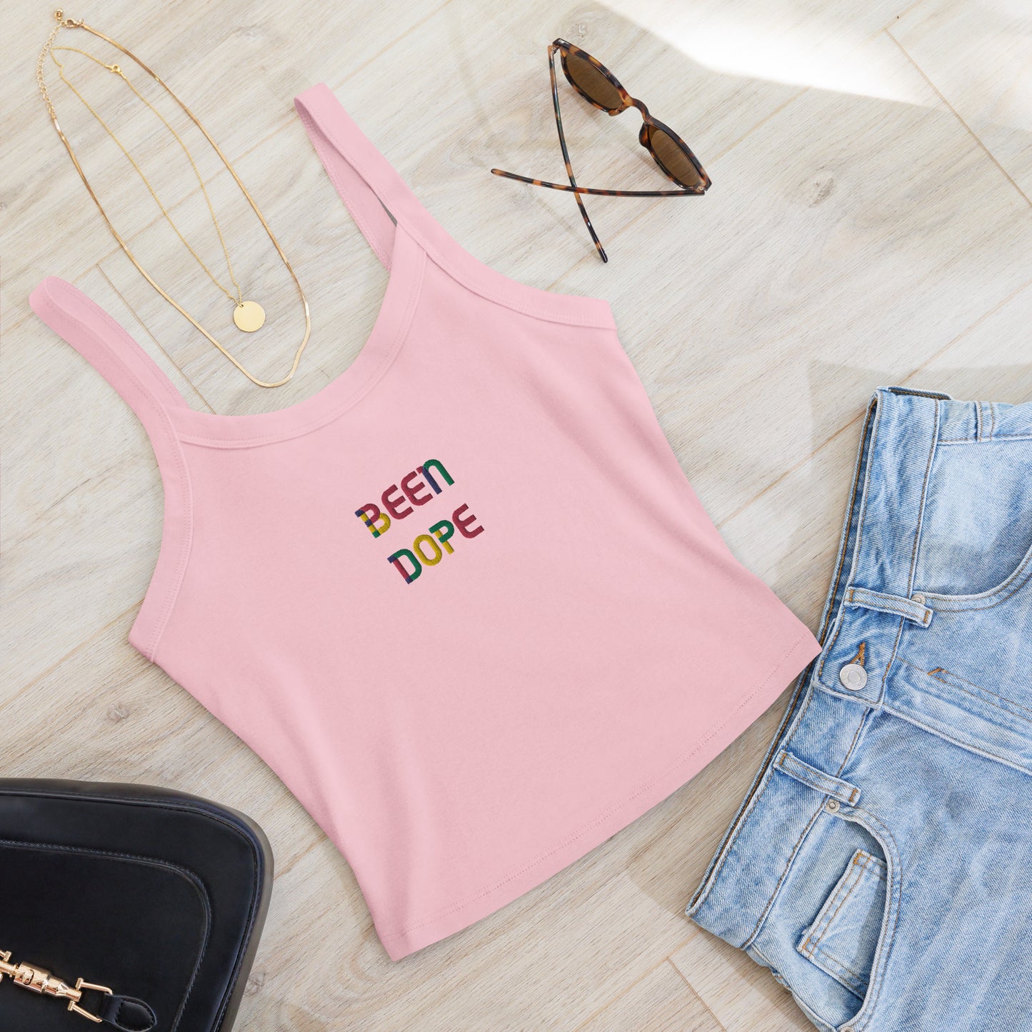 Been Dope Supply|Women’s Micro-rib Pink Tank Top|Embroidered